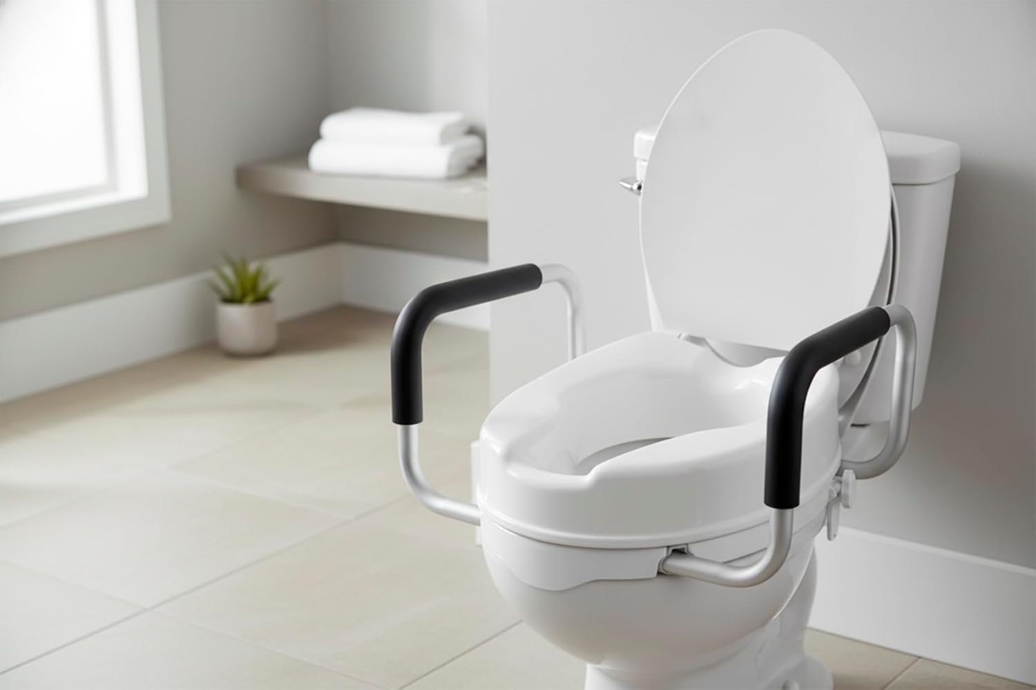 PEPE Mobility Raised Toilet Seat with Handles and Lid, for Seniors, Commode Aid

