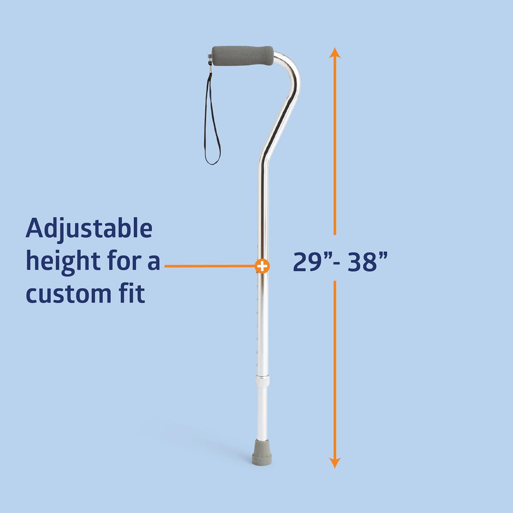 Medline Aluminum Offset Walking Cane, Height Adjustable 29–38 in, Supports 300 lb


