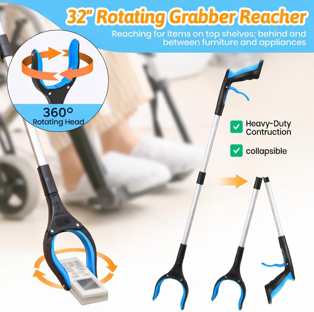 CAidRE Hip Replacement Recovery Kit for Seniors with Reacher, Sock Aid, Shower Brush

