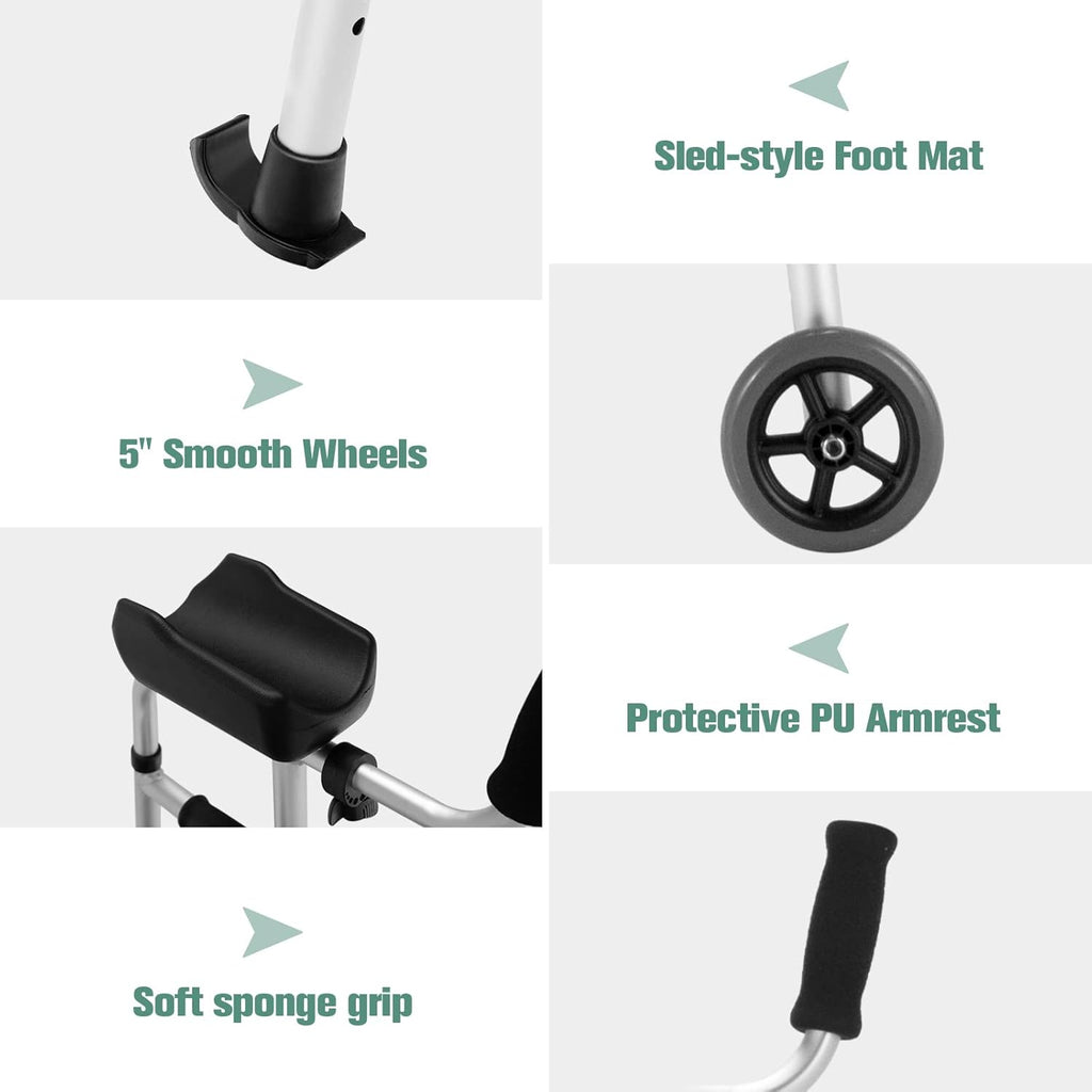 Goplus Folding Walker for Seniors, Lightweight Mobility Aid with Seat and Armrests

