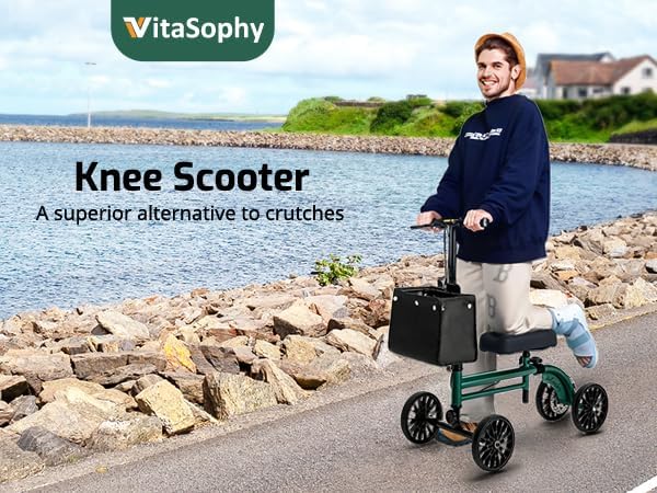 VitaSophy Steerable Knee Scooter with Disc Brake, Foldable Knee Walker for Adults

