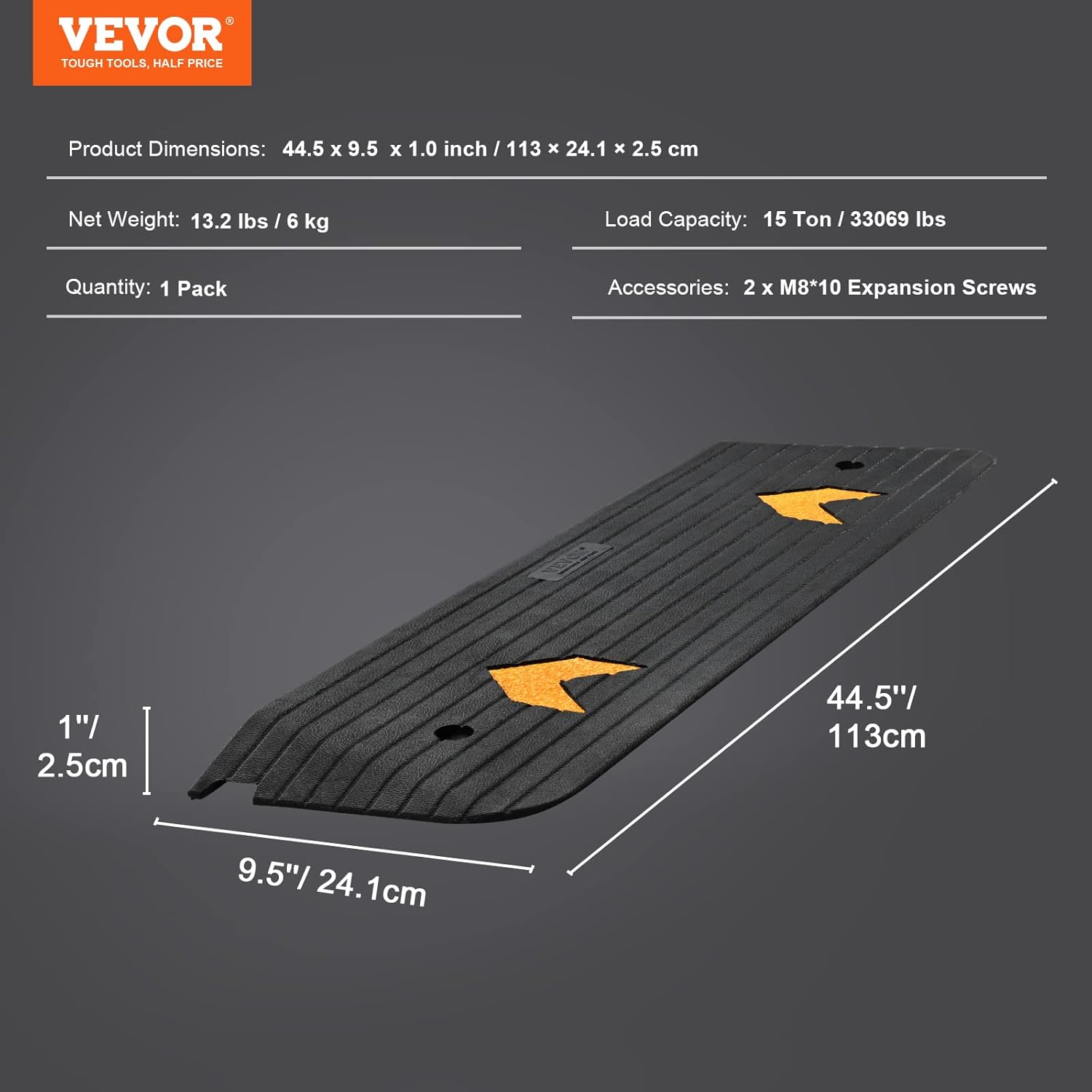 VEVOR Rubber Threshold Ramp for Wheelchairs and Scooters, Non-Slip Curb Ramp

