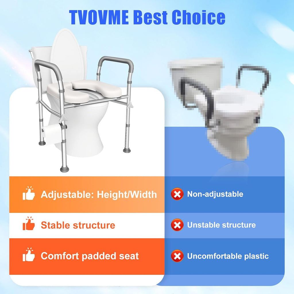 TVOVME Raised Toilet Seat with Handles, Adjustable Height and Width

