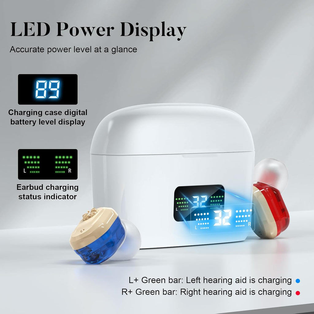 Rechargeable HD Digital Hearing Aids for Seniors with Noise Reduction and Charging Case


