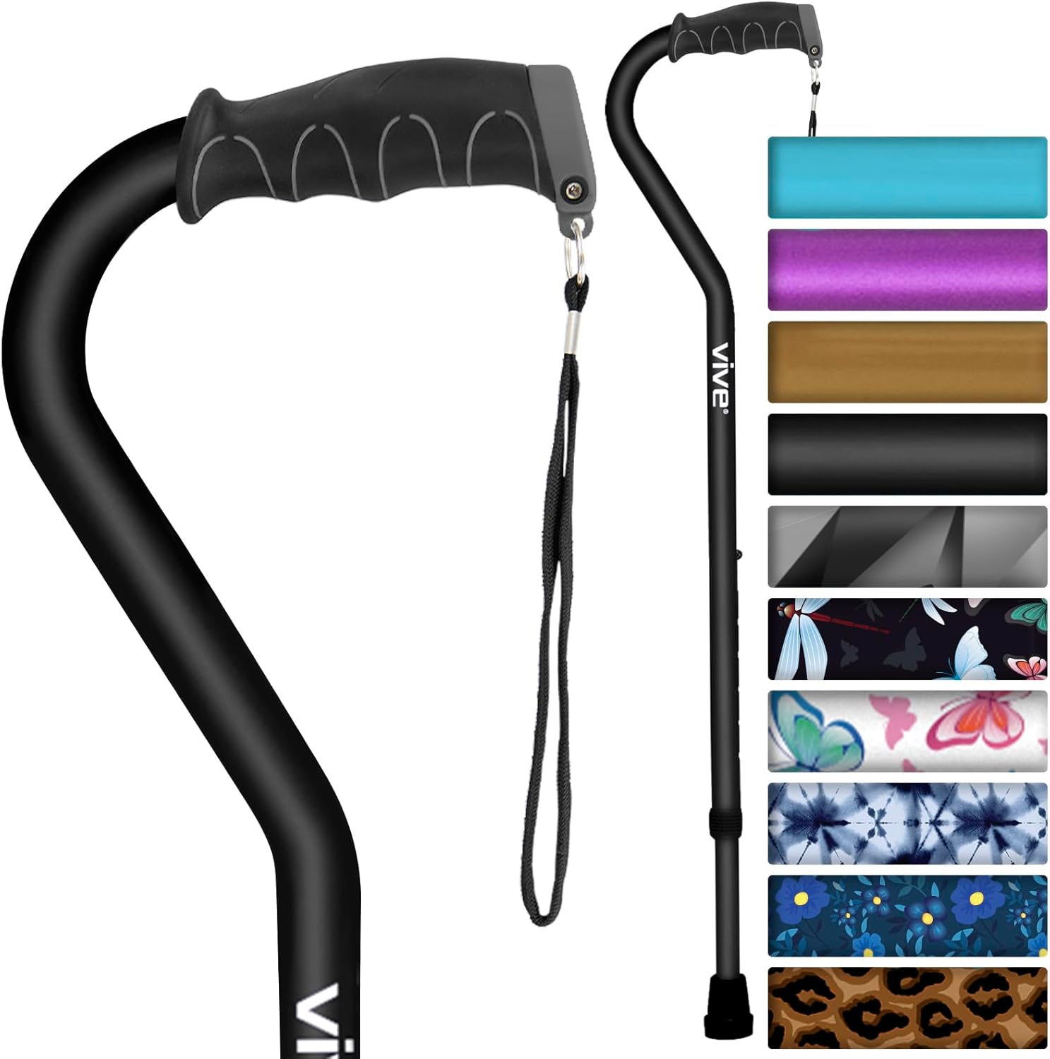 Vive Adjustable Walking Cane for Adults with Offset Grip, Lightweight Aluminum

