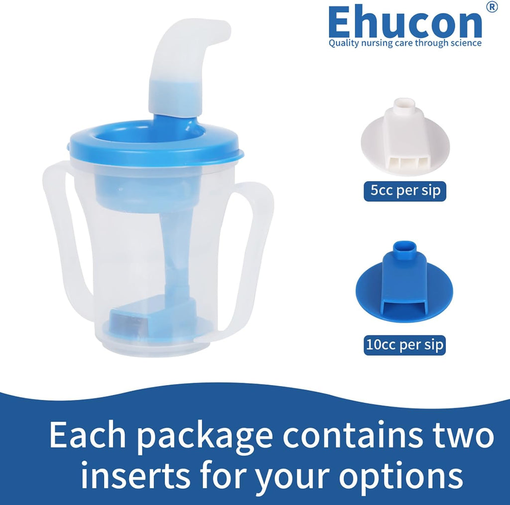 Ehucon Dysphagia Limited Flow Drinking Cup with Lid Slot, 5cc/10cc Inserts

