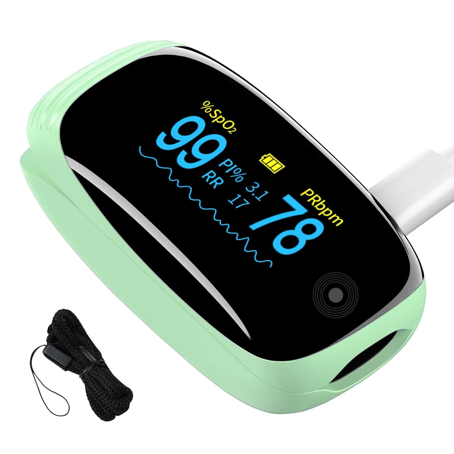 Fingertip Pulse Oximeter with Respiration Rate Monitoring, PI & RR, Rechargeable


