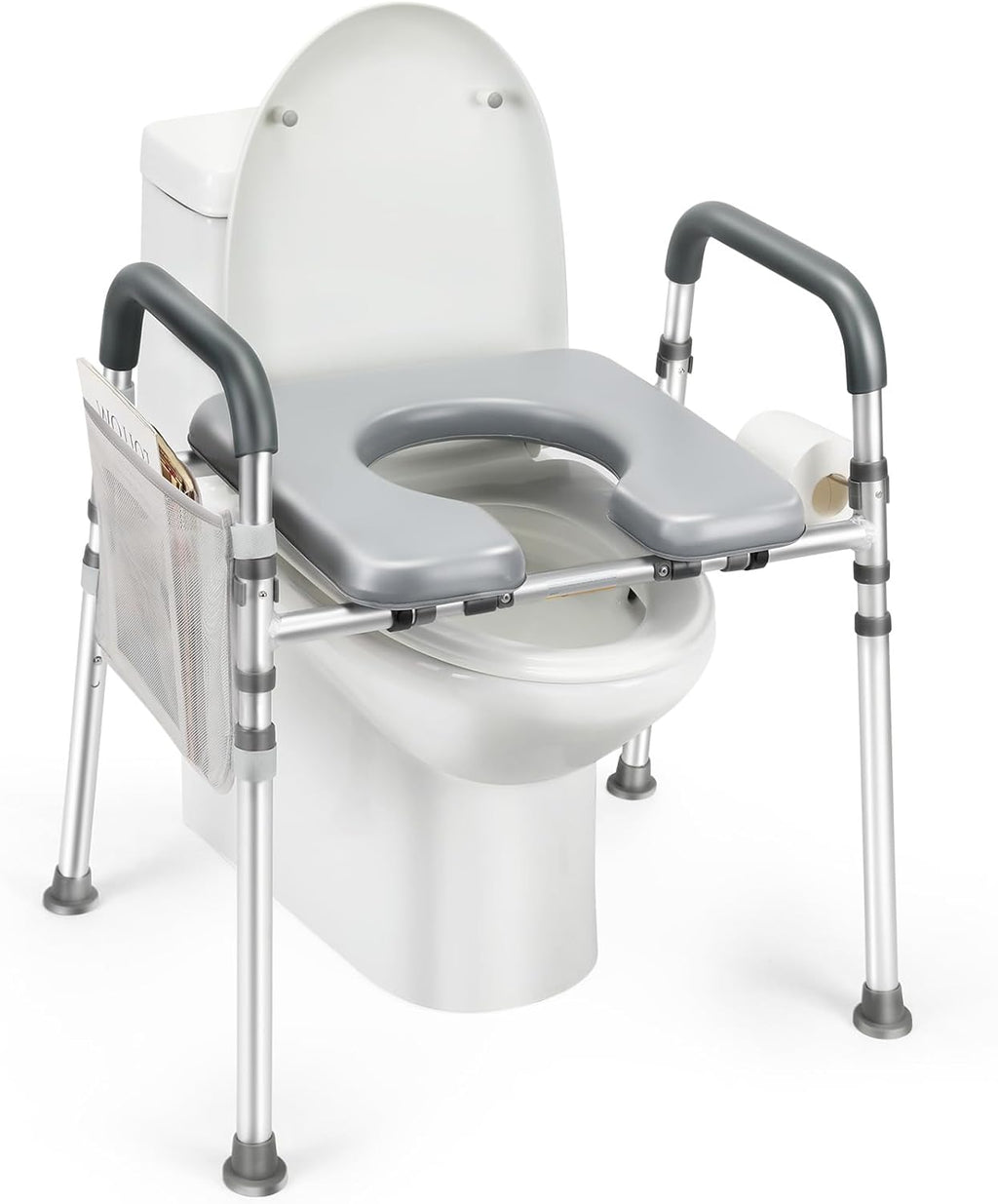 Raised Toilet Seat with Handles, Adjustable Height, 500 lb Commode Chair

