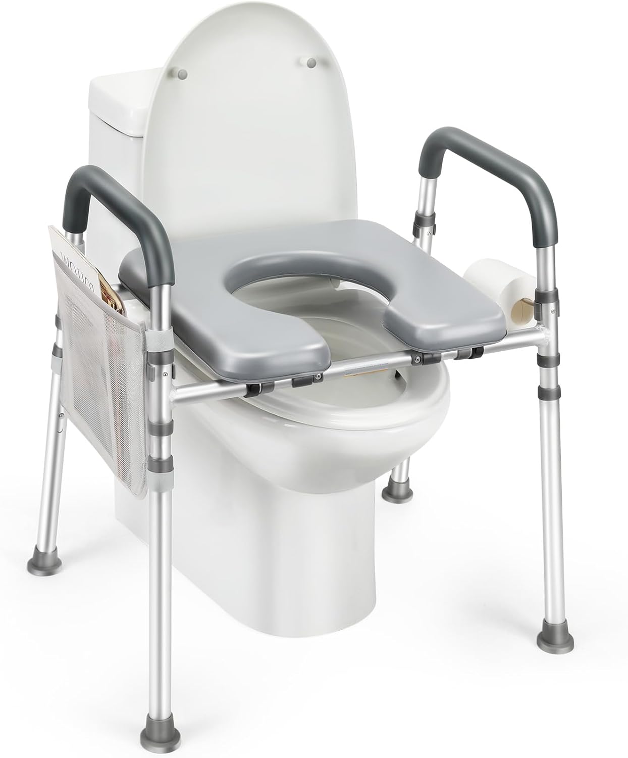 Raised Toilet Seat with Handles, Adjustable Height, 500 lb Commode Chair

