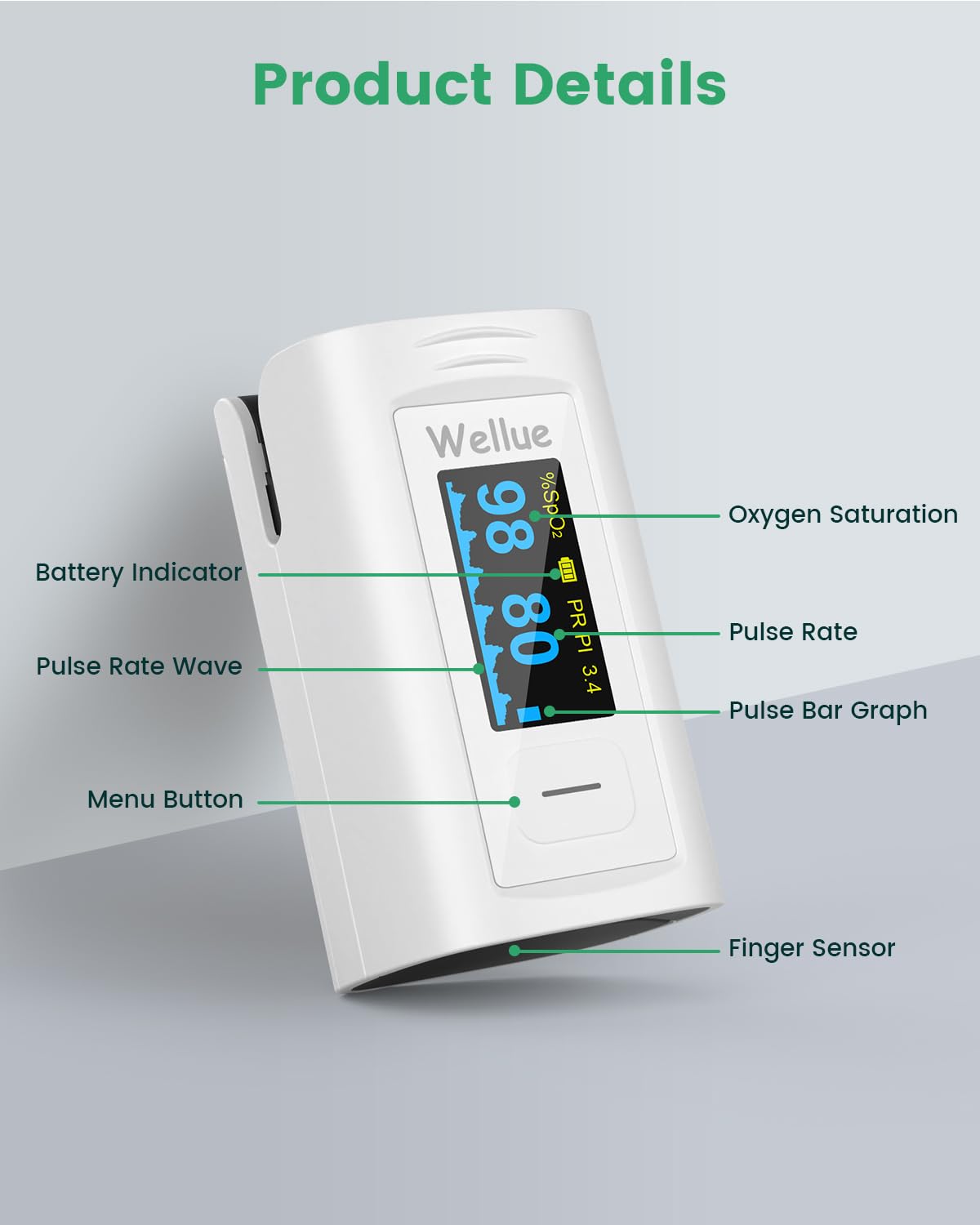 Wellue Bluetooth Fingertip Pulse Oximeter with OLED, Memory and App Connectivity

