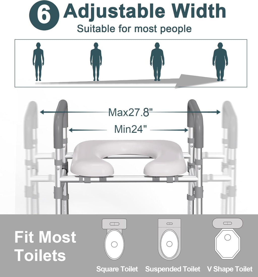 HOMLAND Raised Toilet Seat with Handles, Adjustable Height Toilet Seat Riser

