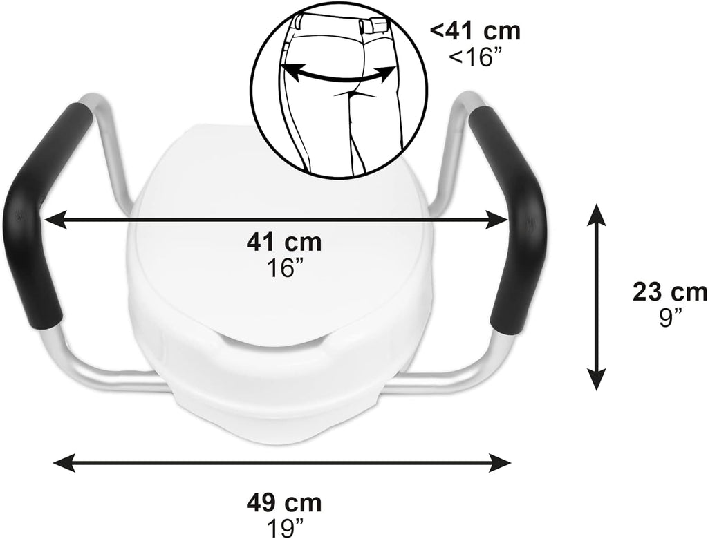 PEPE Mobility Raised Toilet Seat with Handles and Lid, for Seniors, Commode Aid

