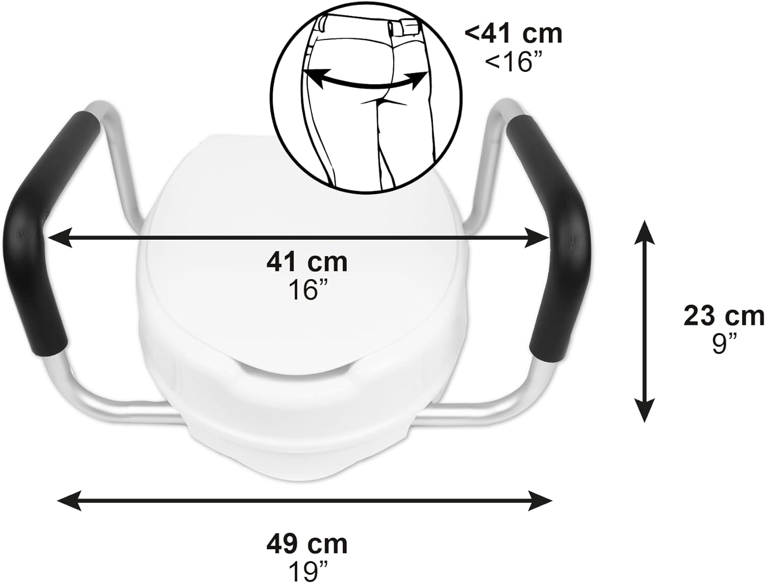 PEPE Mobility Raised Toilet Seat with Handles and Lid, for Seniors, Commode Aid

