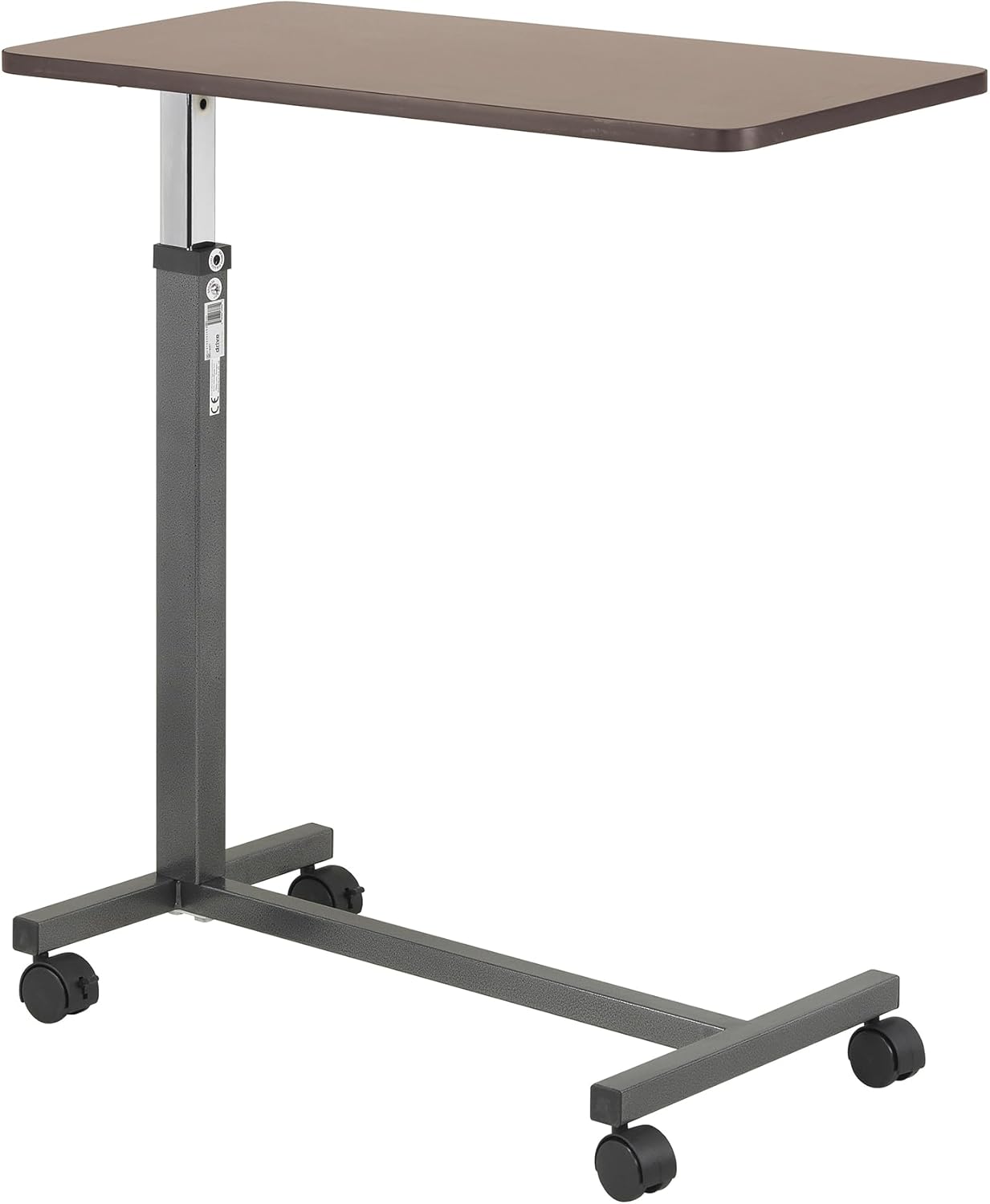 Drive Medical Non-Tilt Overbed Table with Wheels, Height-Adjustable Laminate Top

