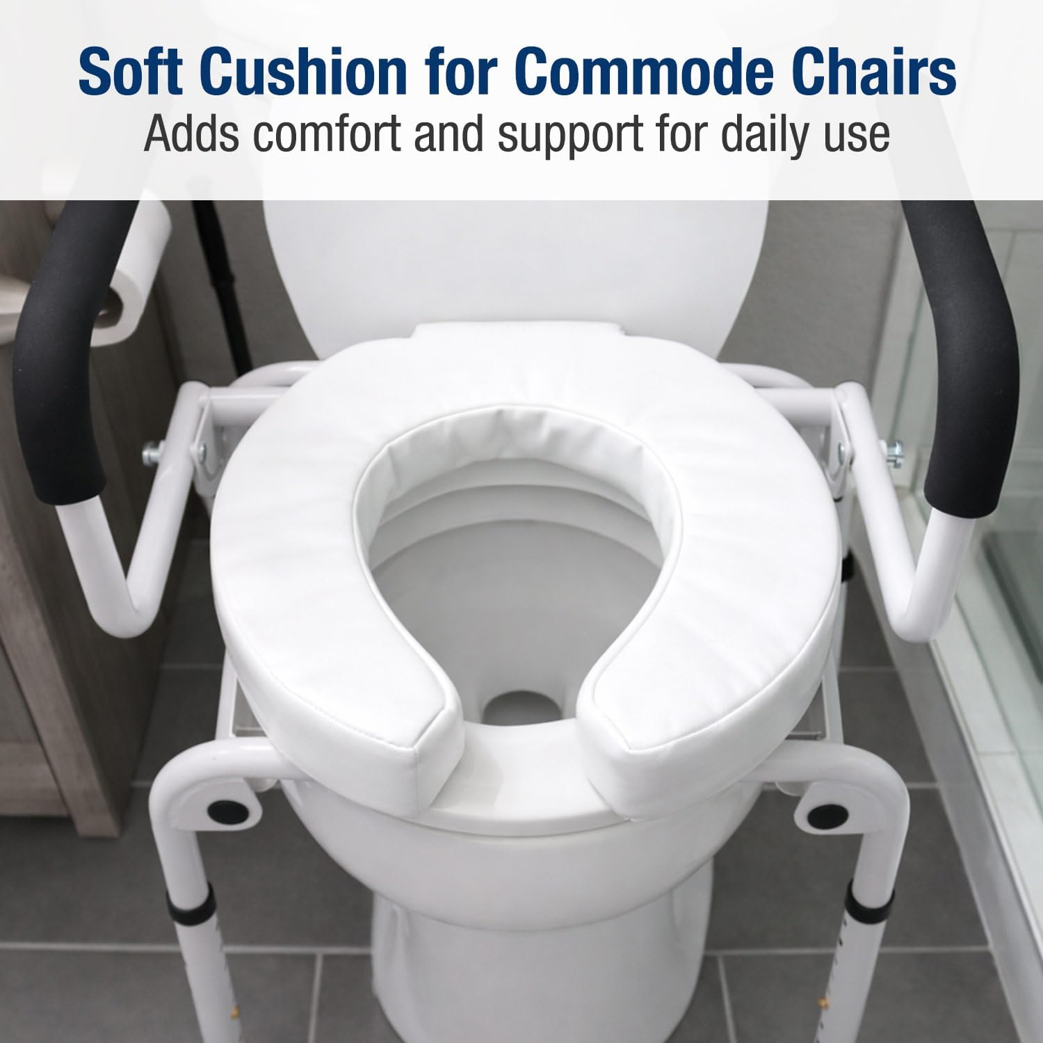 DMI Raised Toilet Seat Riser with Padded Cushion and Cover, White

