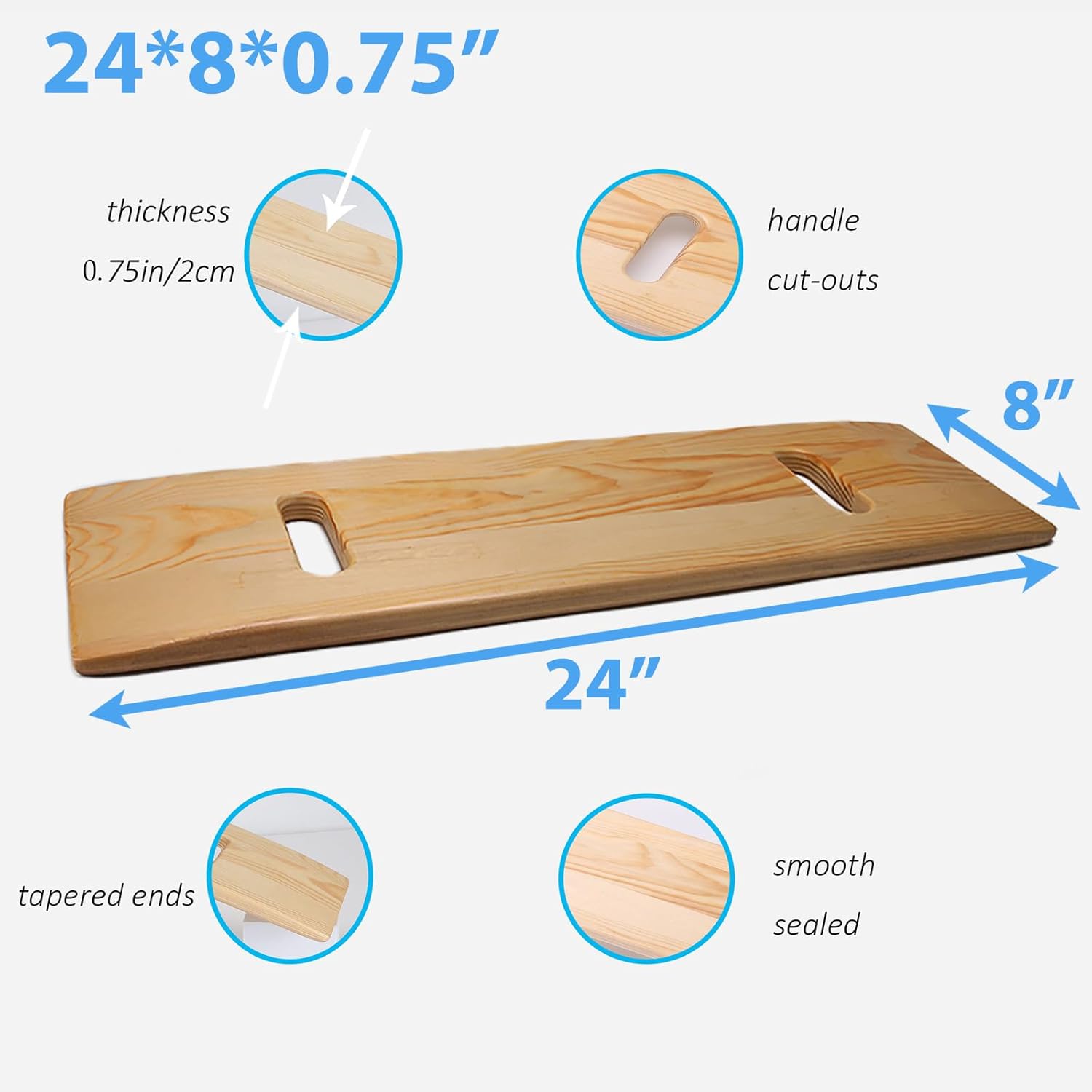 Slide Transfer Board with Handles, Heavy-Duty Wood Mobility Aid, 500 lb Capacity

