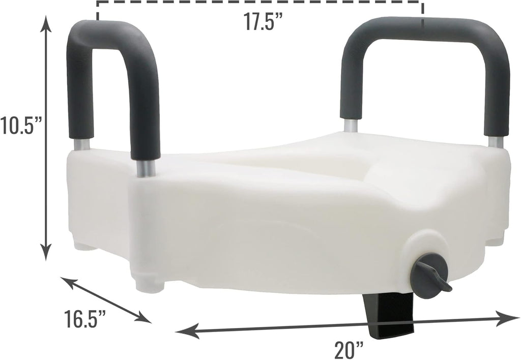 DMI Raised Locking Toilet Seat with Padded Armrests, 5-Inch Riser, 250 lb

