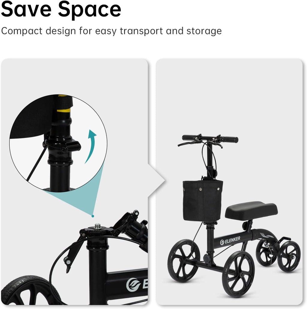 ELENKER Knee Walker Scooter with 10 in Front Wheels, Dual Braking, Adjustable

