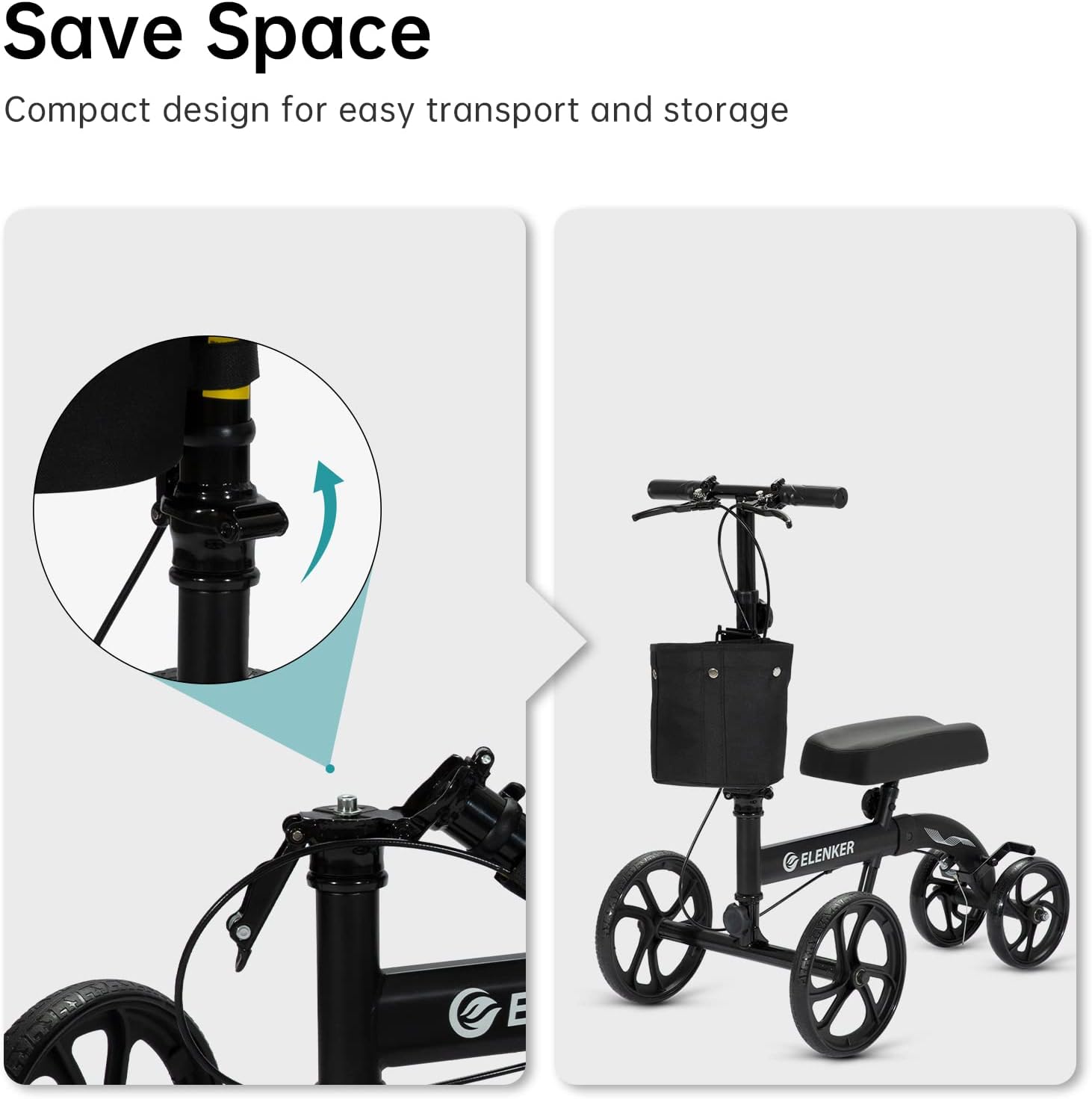 ELENKER Knee Walker Scooter with 10 in Front Wheels, Dual Braking, Adjustable

