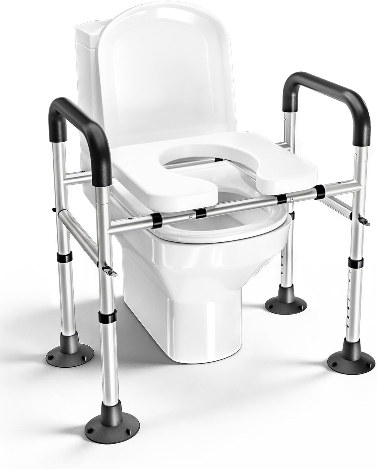 Adjustable Raised Toilet Seat Riser with Handles for Seniors, Elongated 400 lb

