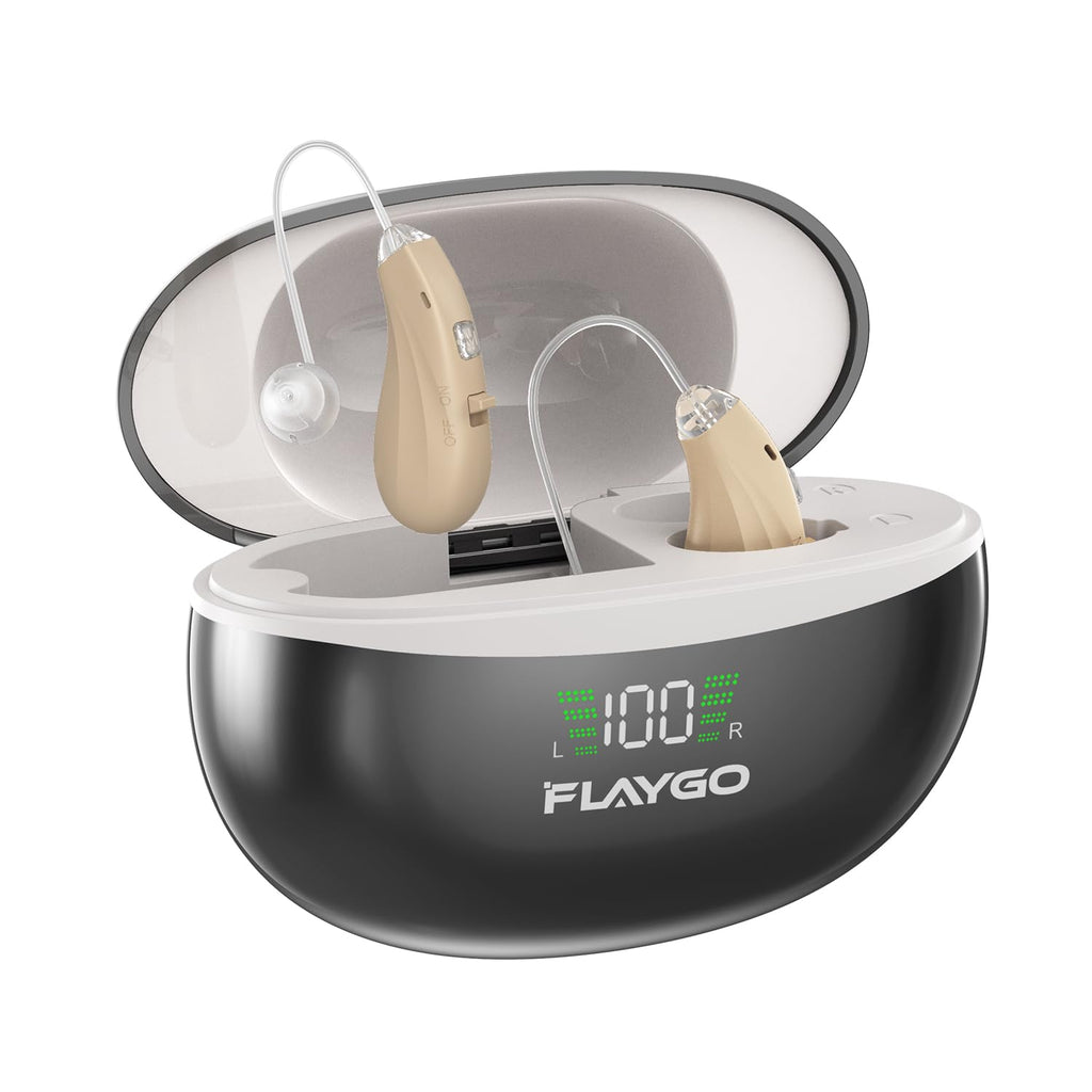 Flaygo Rechargeable OTC Hearing Aids for Seniors, Behind-Ear 16-Channel Noise Reduction

