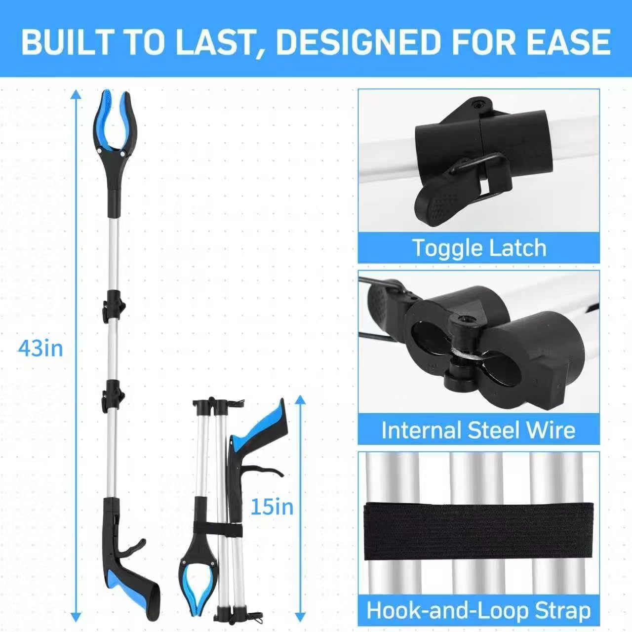 Foldable Grabber Reacher Tool for Seniors, 360 Rotating Jaw Pickup Stick with Magnet

