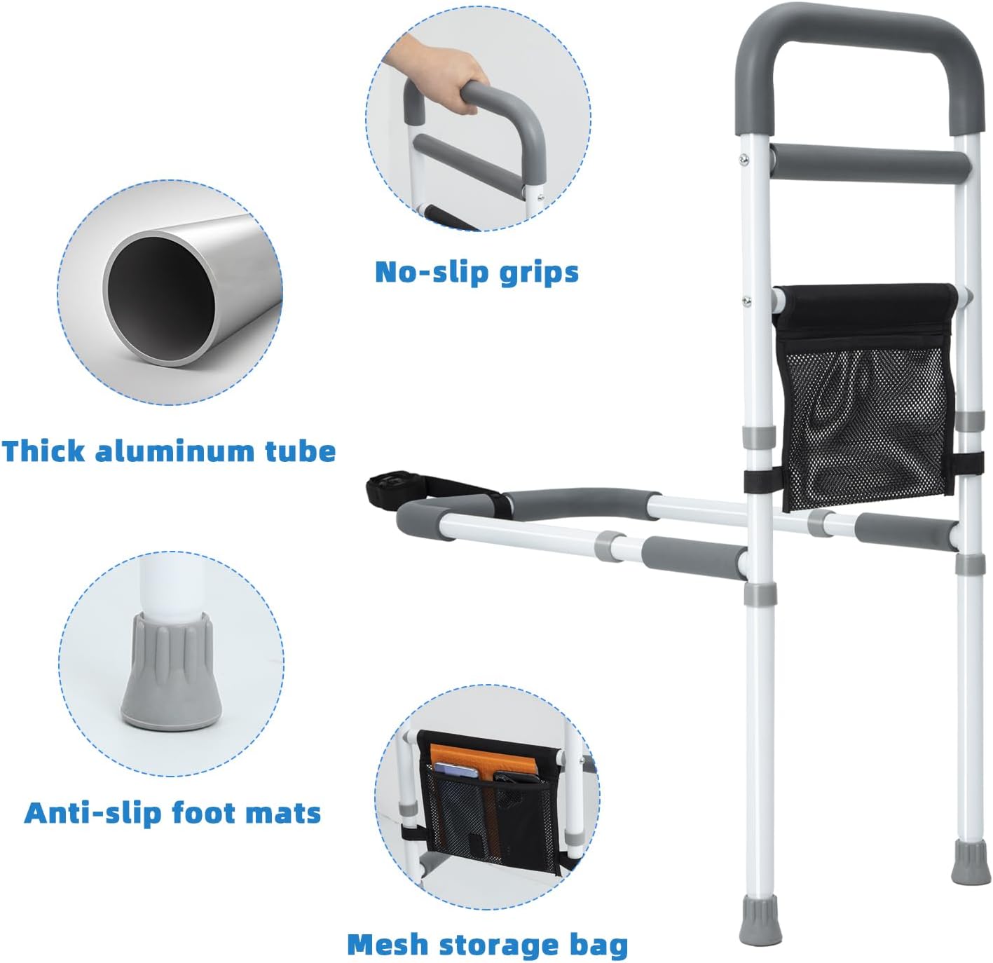 Bed Rails for Elderly Safety Adjustable Bed Assist Rail with Support Leg

