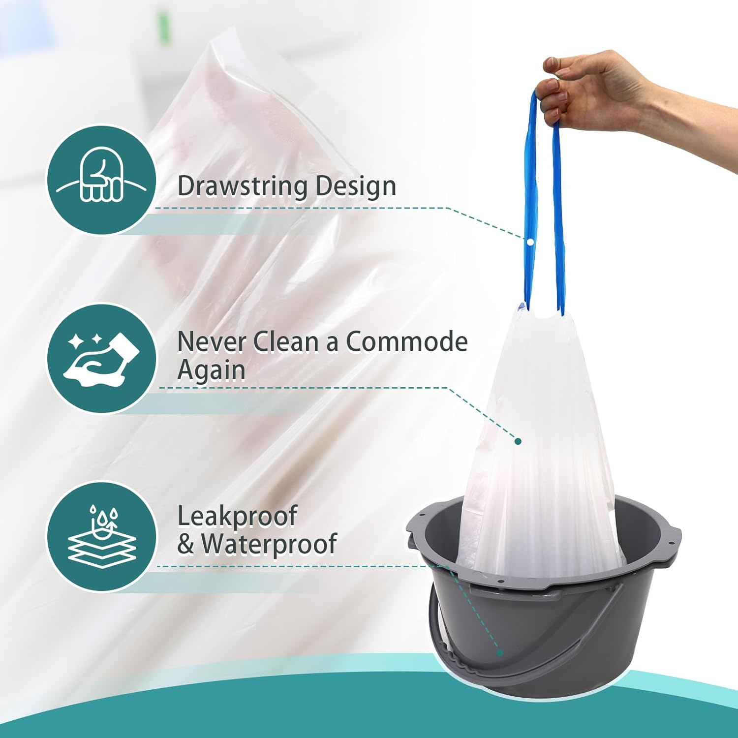 Commode Liners Disposable Absorbent Liners for Bedside Commode and Toilet Chair

