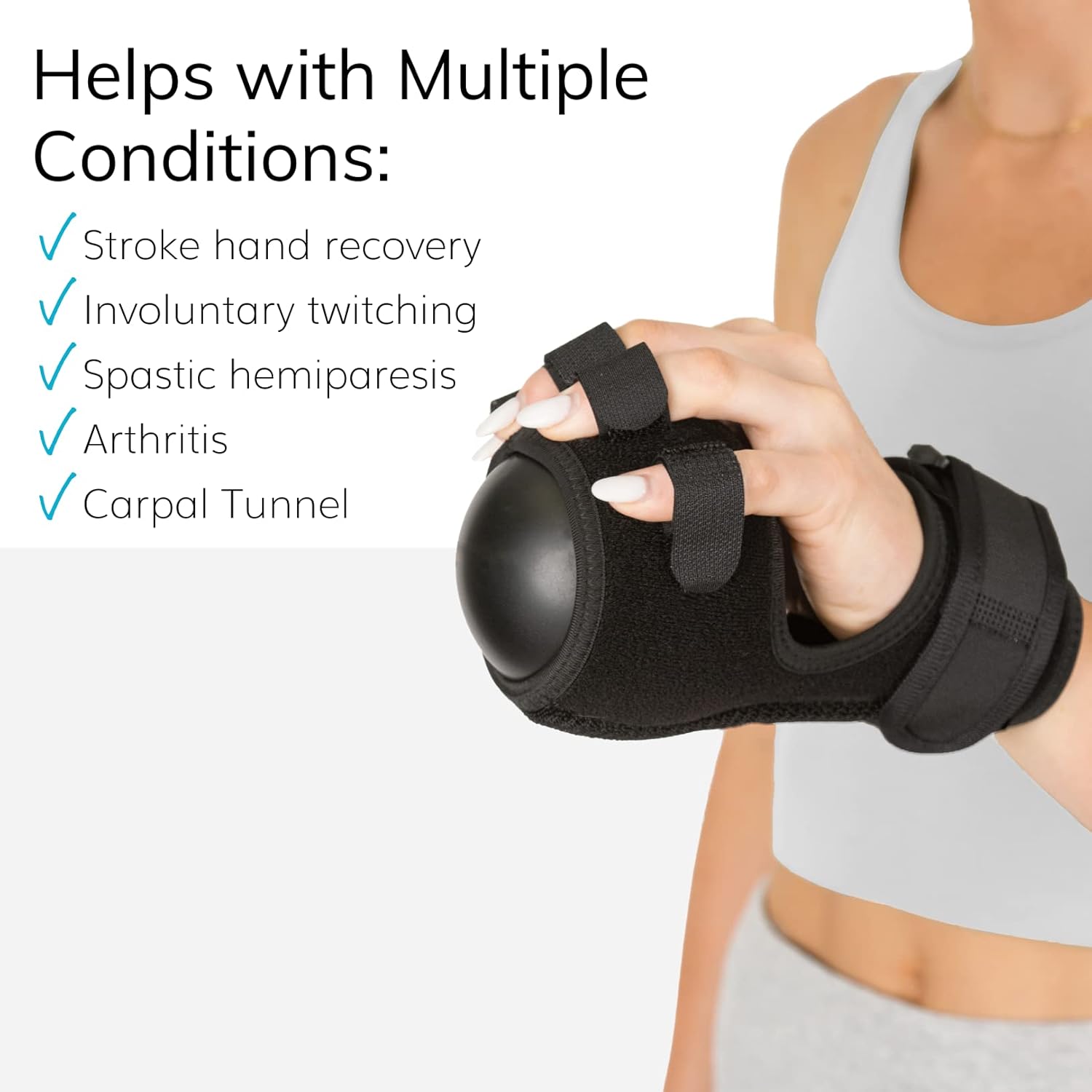 BraceAbility Anti Spasticity Hand Splint, Resting Orthosis with Therapy Ball

