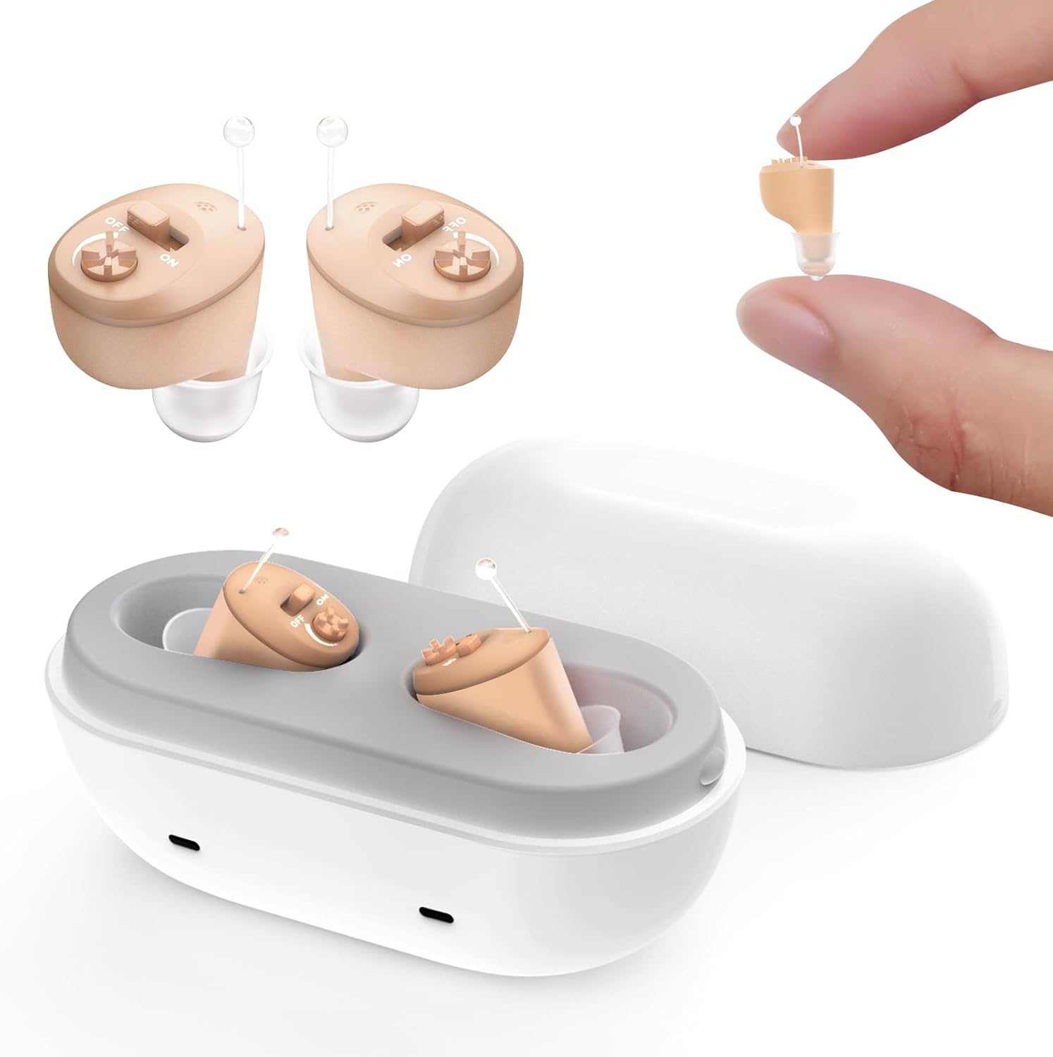 Rechargeable OTC In-Ear Hearing Aids for Seniors, Noise Reduction, Invisible

