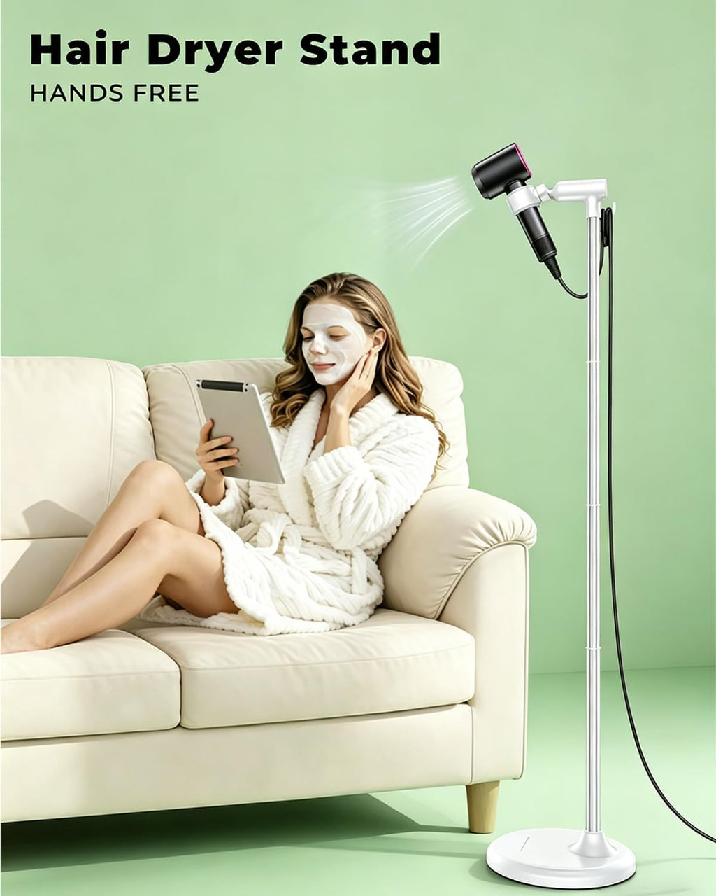 Hair Dryer Stand Hands-Free Adjustable Height Aluminum Alloy 360° Rotating Holder

