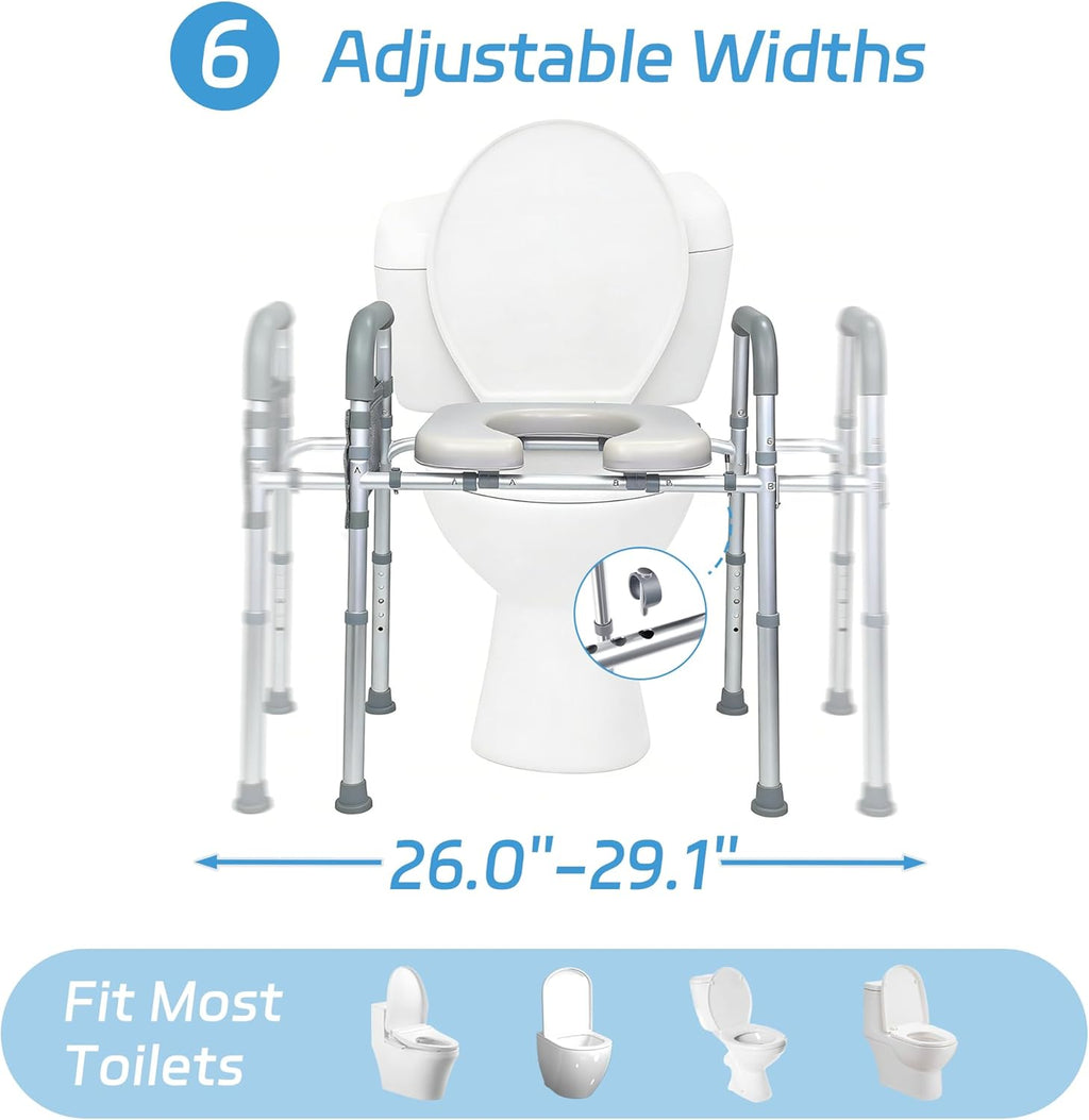 Adjustable Raised Toilet Seat with Handles, Padded Toilet Seat Riser for Seniors

