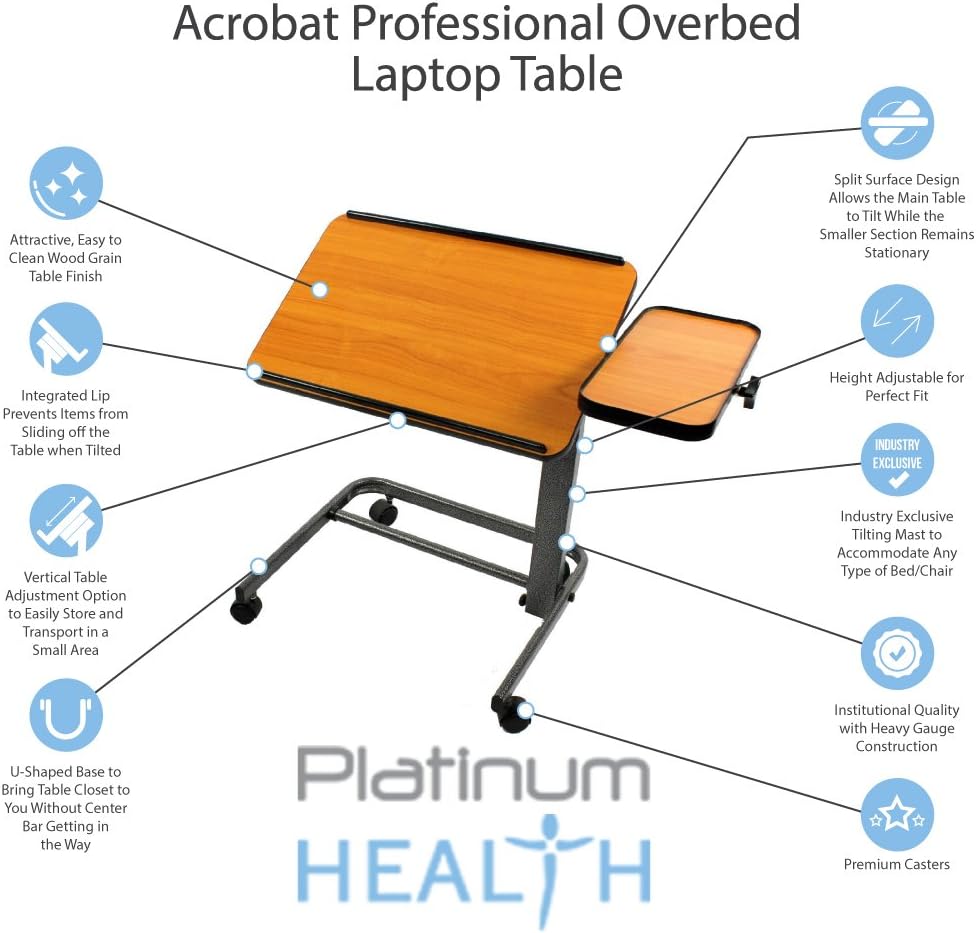 Platinum Health Acrobat Professional Tilting Overbed and Laptop Table with Casters

