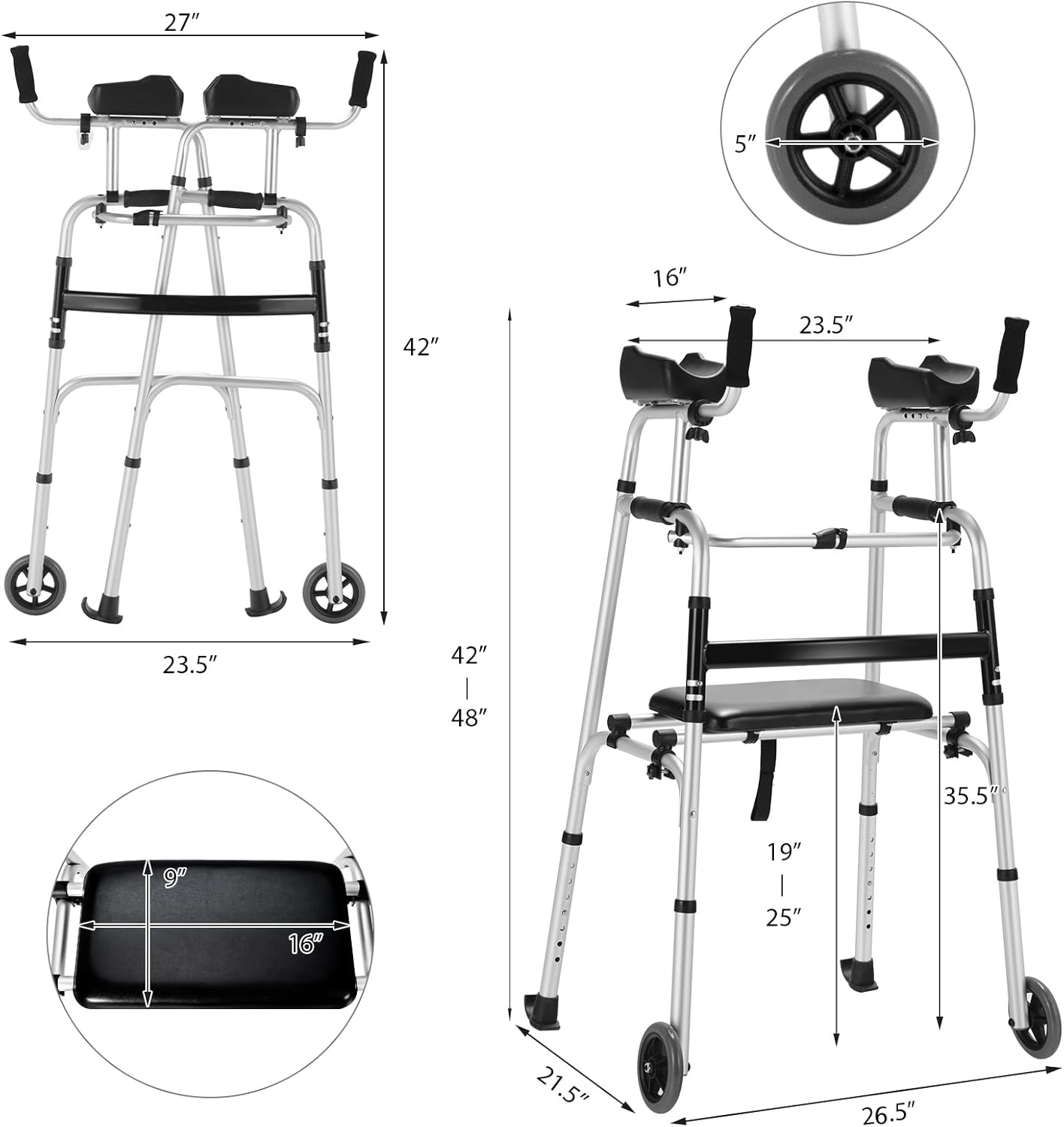 Goplus Folding Walker for Seniors, Lightweight Mobility Aid with Seat and Armrests

