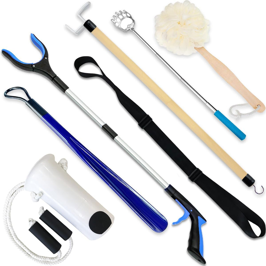 7-Piece Hip Replacement Recovery Kit for Seniors with Reacher, Sock Aid, Dressing Tools

