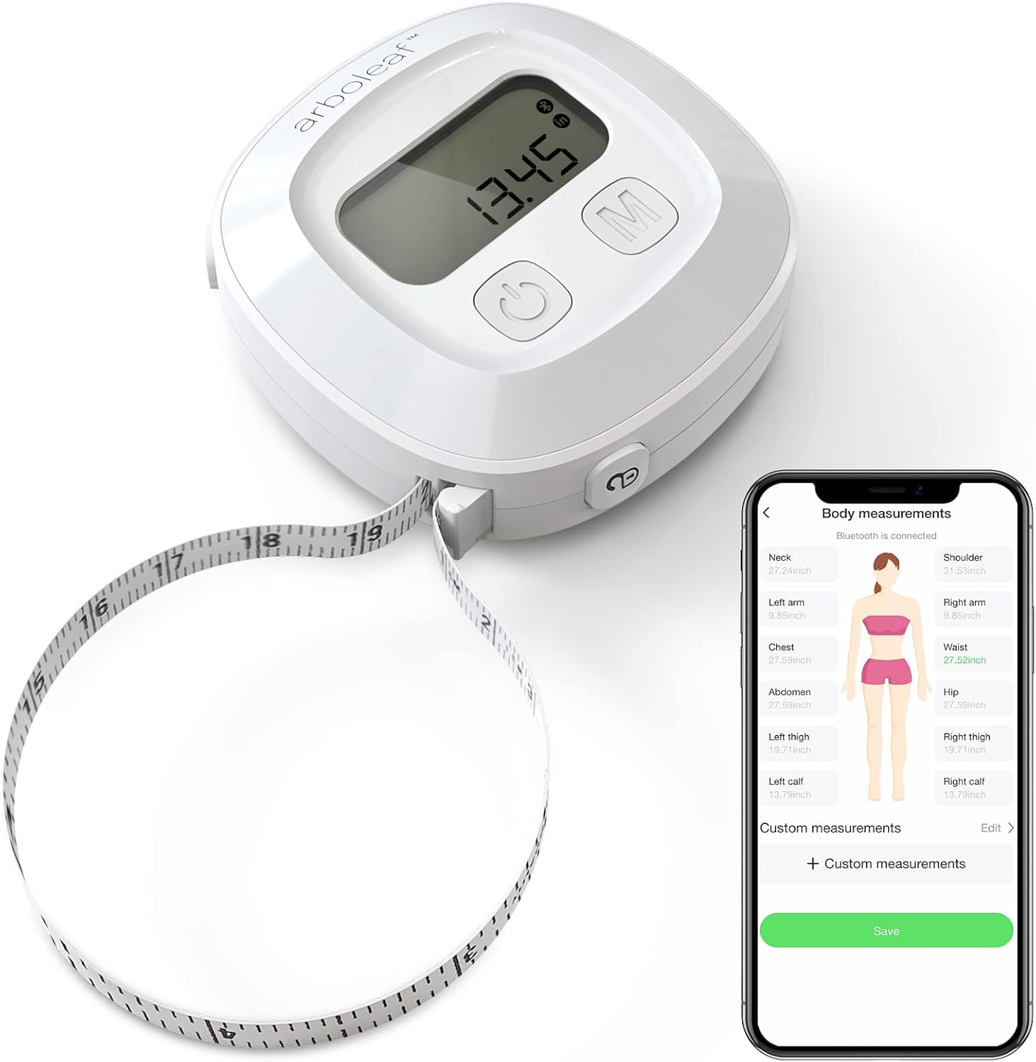 Arboleaf Retractable Digital Body Tape Measure, Bluetooth Smart Tape with App

