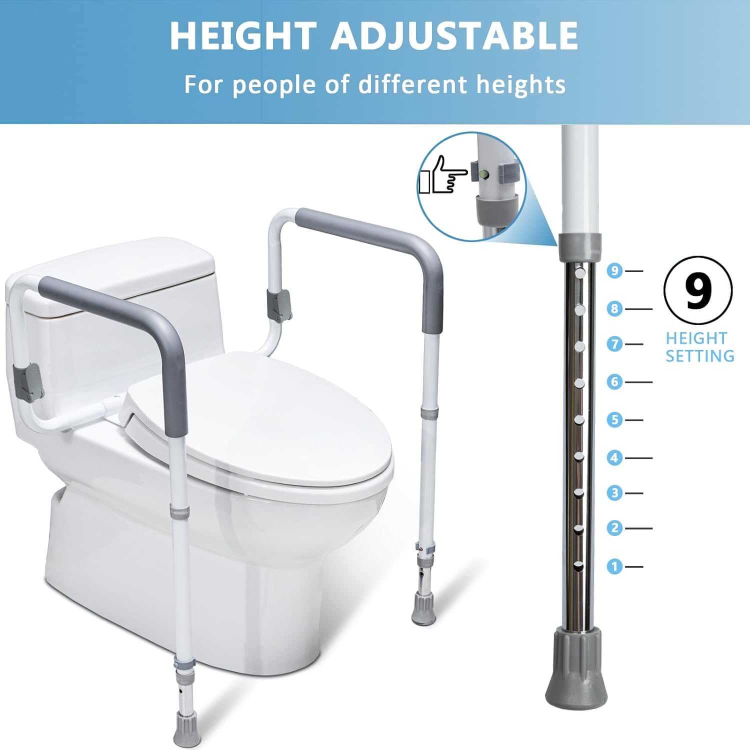 WeHwupe Toilet Safety Rails Adjustable Bathroom Grab Bar with Handles

