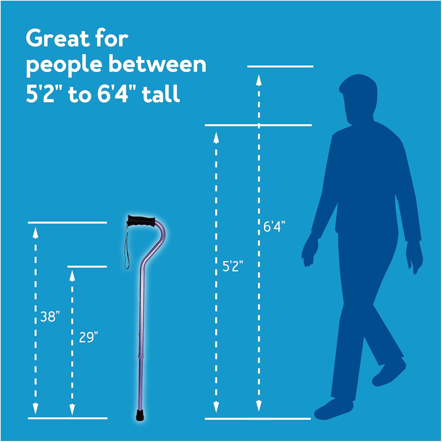 Carex Ergo Offset Walking Cane, Height Adjustable Ergonomic Cane with Wrist Strap

