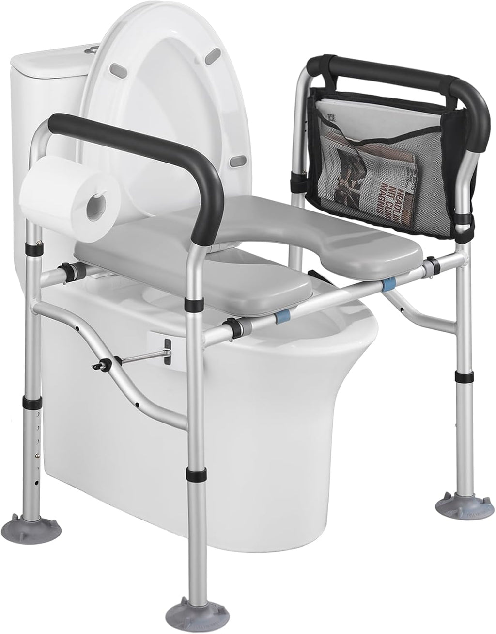 Raised Toilet Seat with Handles, Adjustable Height Padded Commode Seat 400 lb

