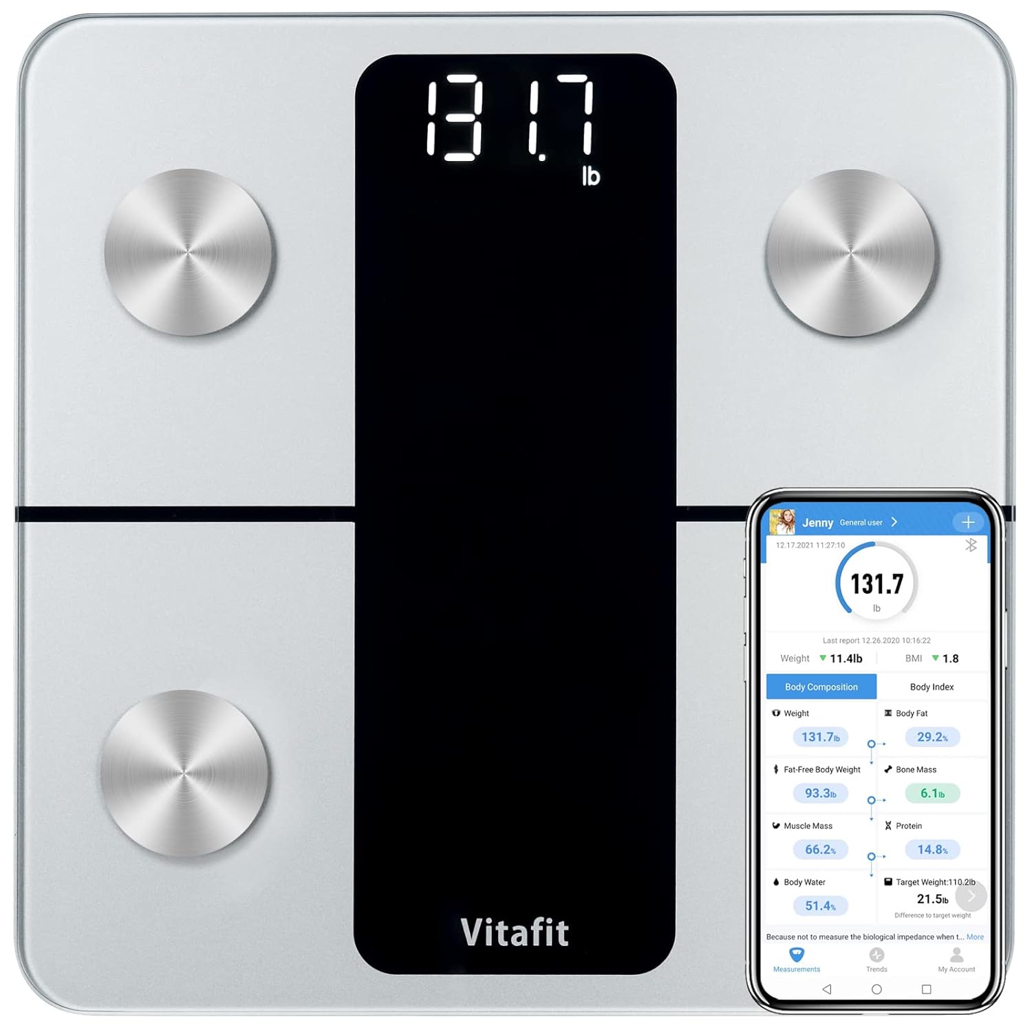 Vitafit Smart Bathroom Scale with Body Composition, BMI, Body Fat, 400 lb

