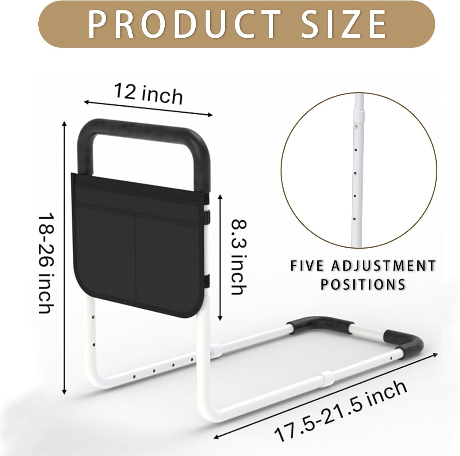 OCBAiLi Adjustable Bed Rail for Seniors with Storage Pocket and Non-Slip Handle

