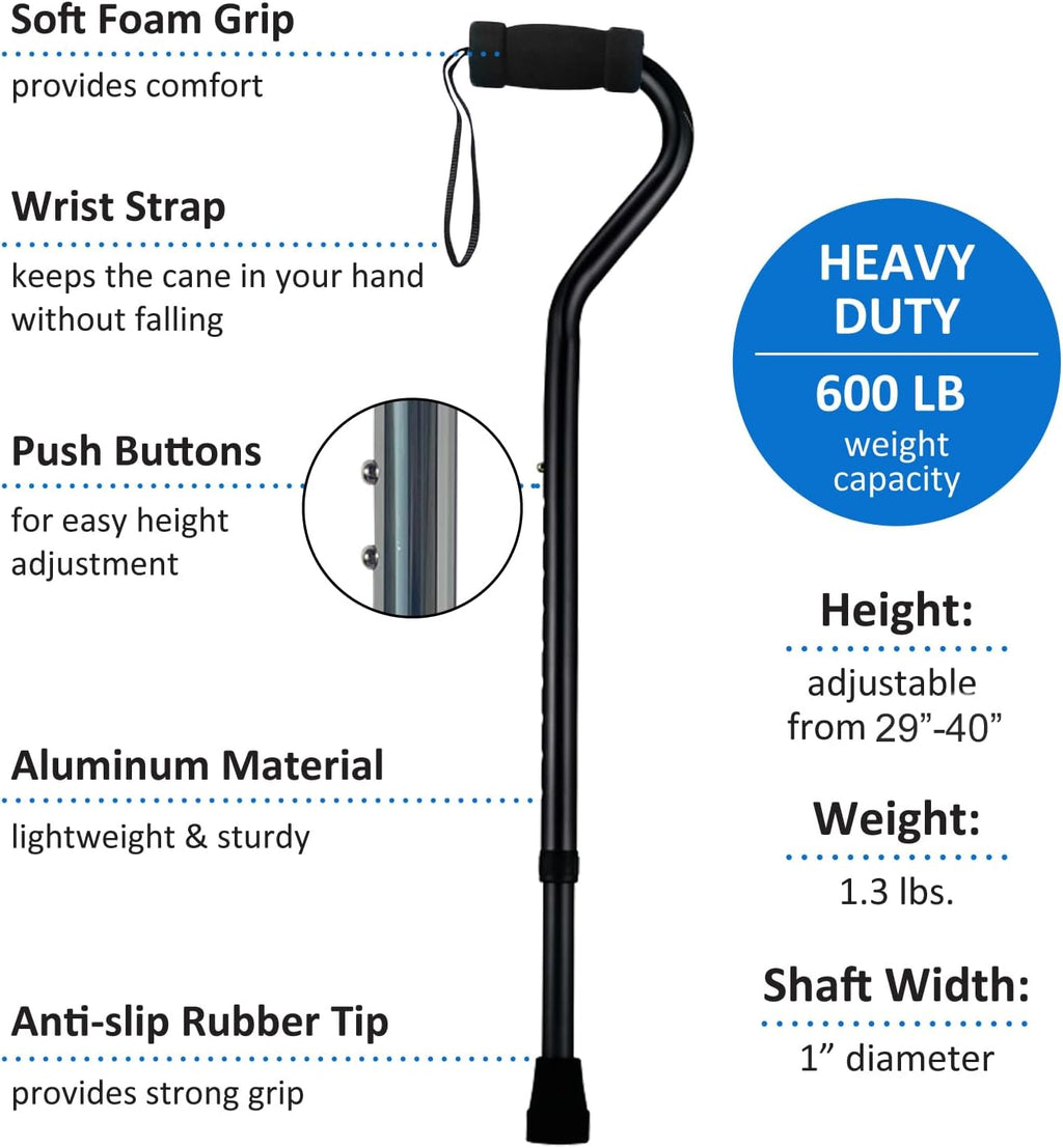 Sky Med Aluminum Lightweight Bariatric Cane with Foam Grip, Strap, Offset Handle

