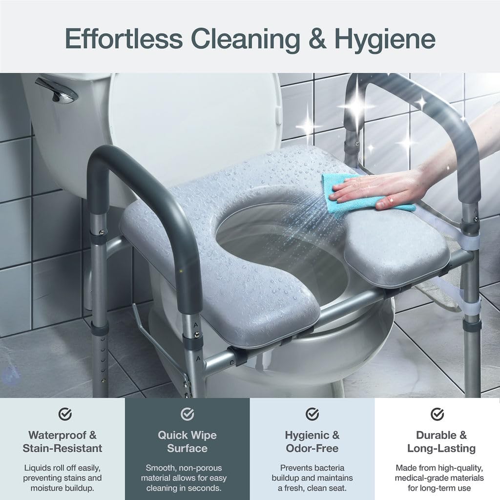 Adjustable Toilet Seat Riser with Handles for Seniors, Elderly, Handicap

