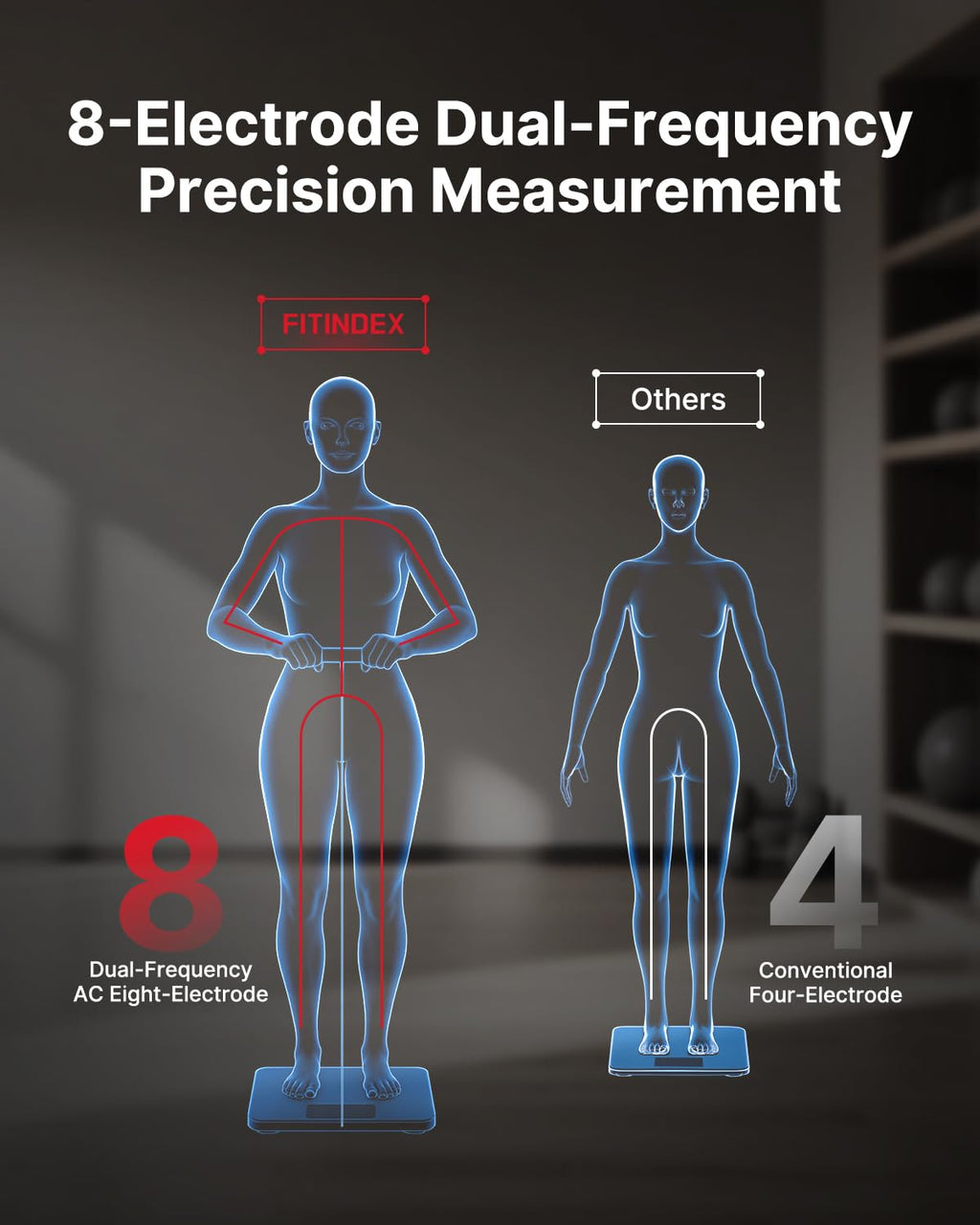 Fitindex Smart Body Composition Scale with BMI, Fat, Muscle Mass, Body Water, 400 lb

