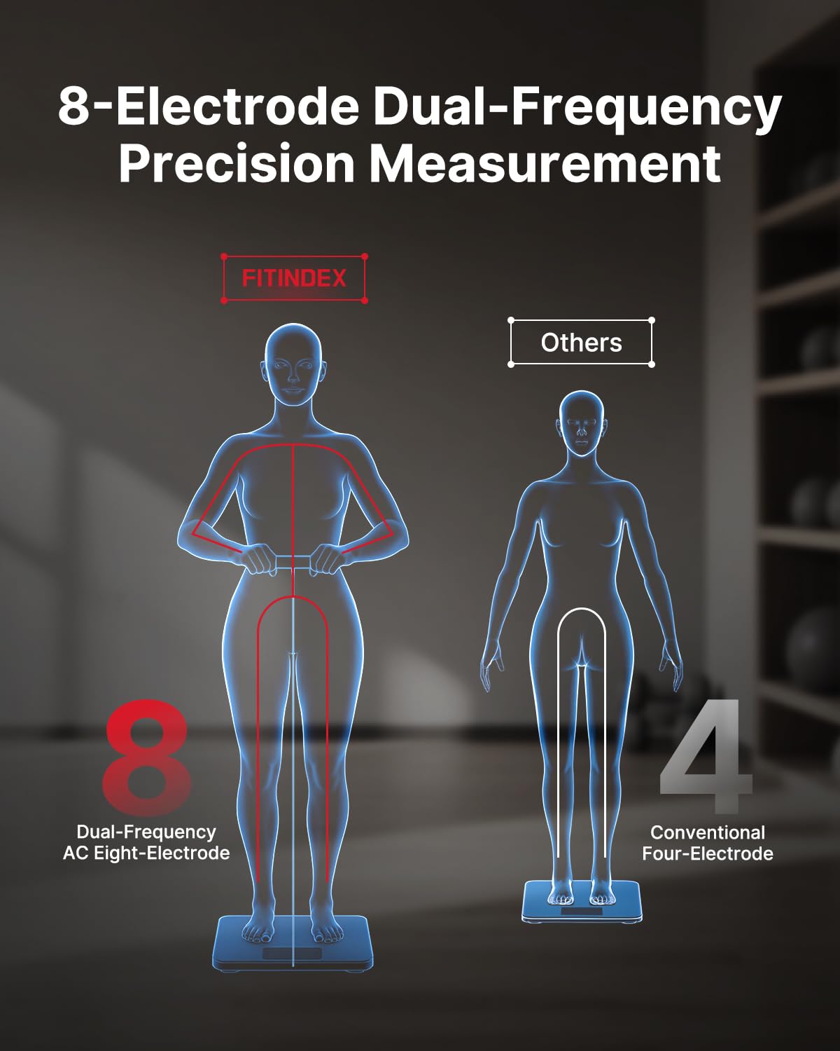Fitindex Smart Body Composition Scale with BMI, Fat, Muscle Mass, Body Water, 400 lb

