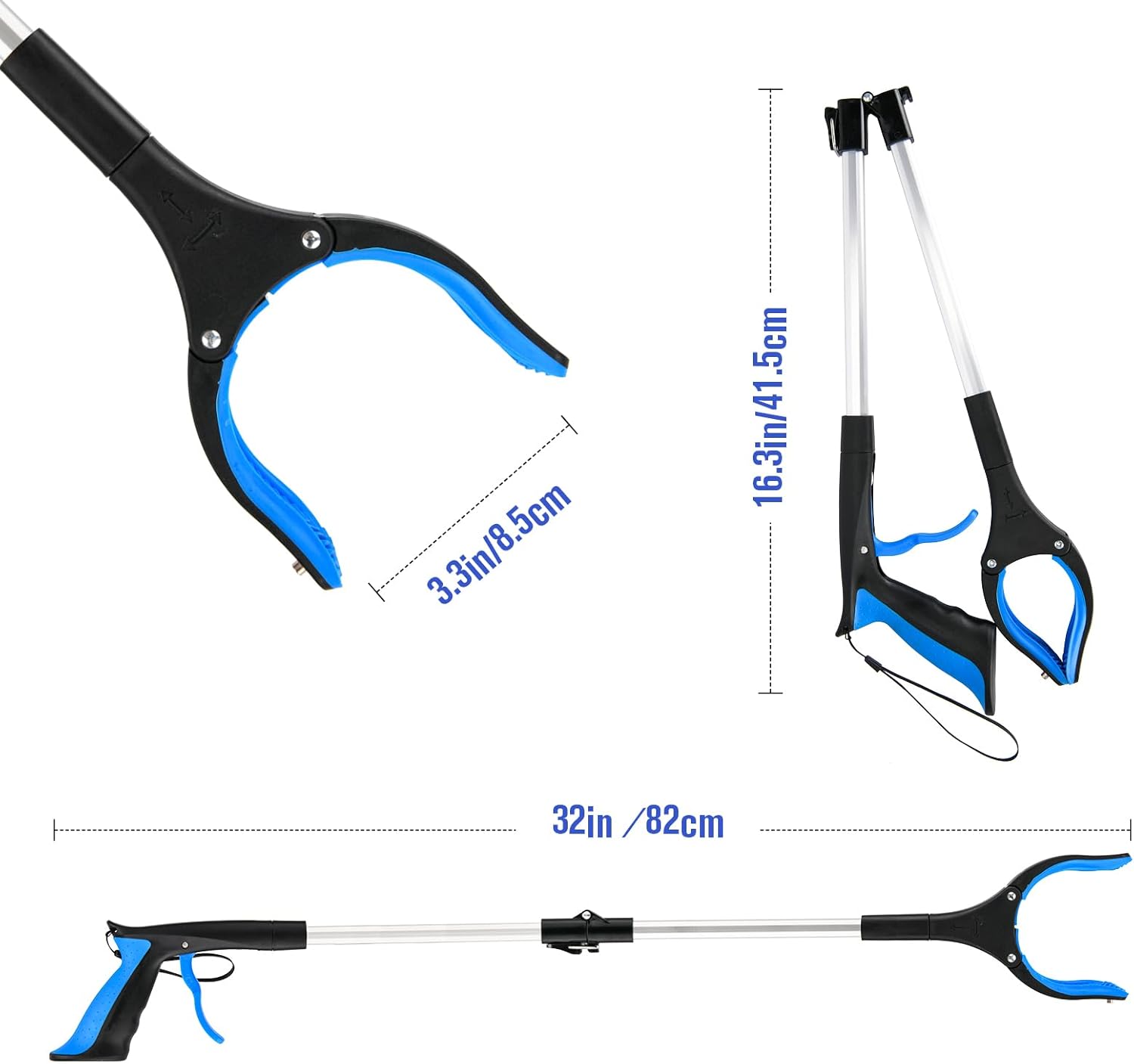 Foldable Grabber Reacher Tool, 32 in Reach, 4 in Jaw, 360° Rotating Head

