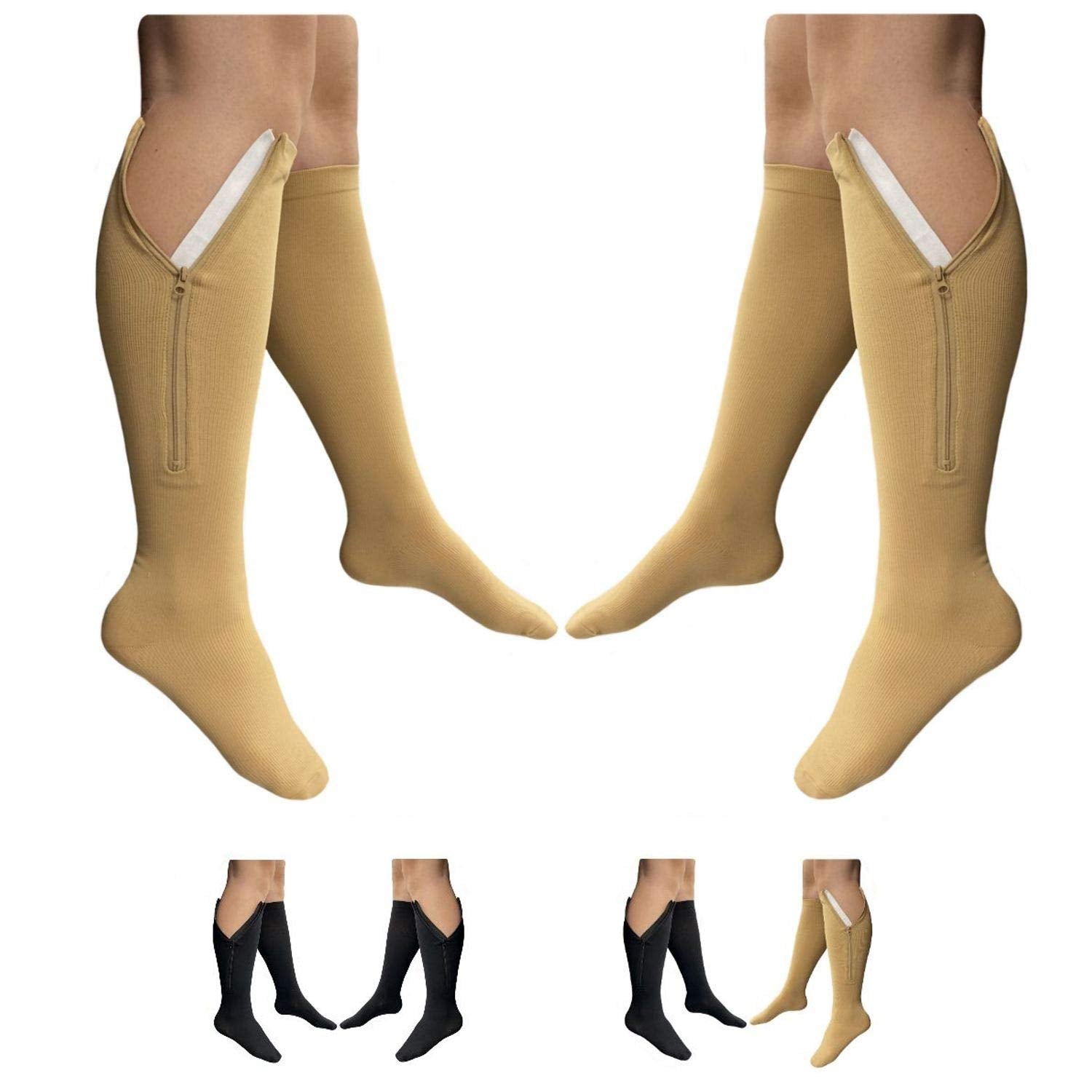 HealthyNees Closed Toe Zipper Compression Knee High Socks 20-30 mmHg

