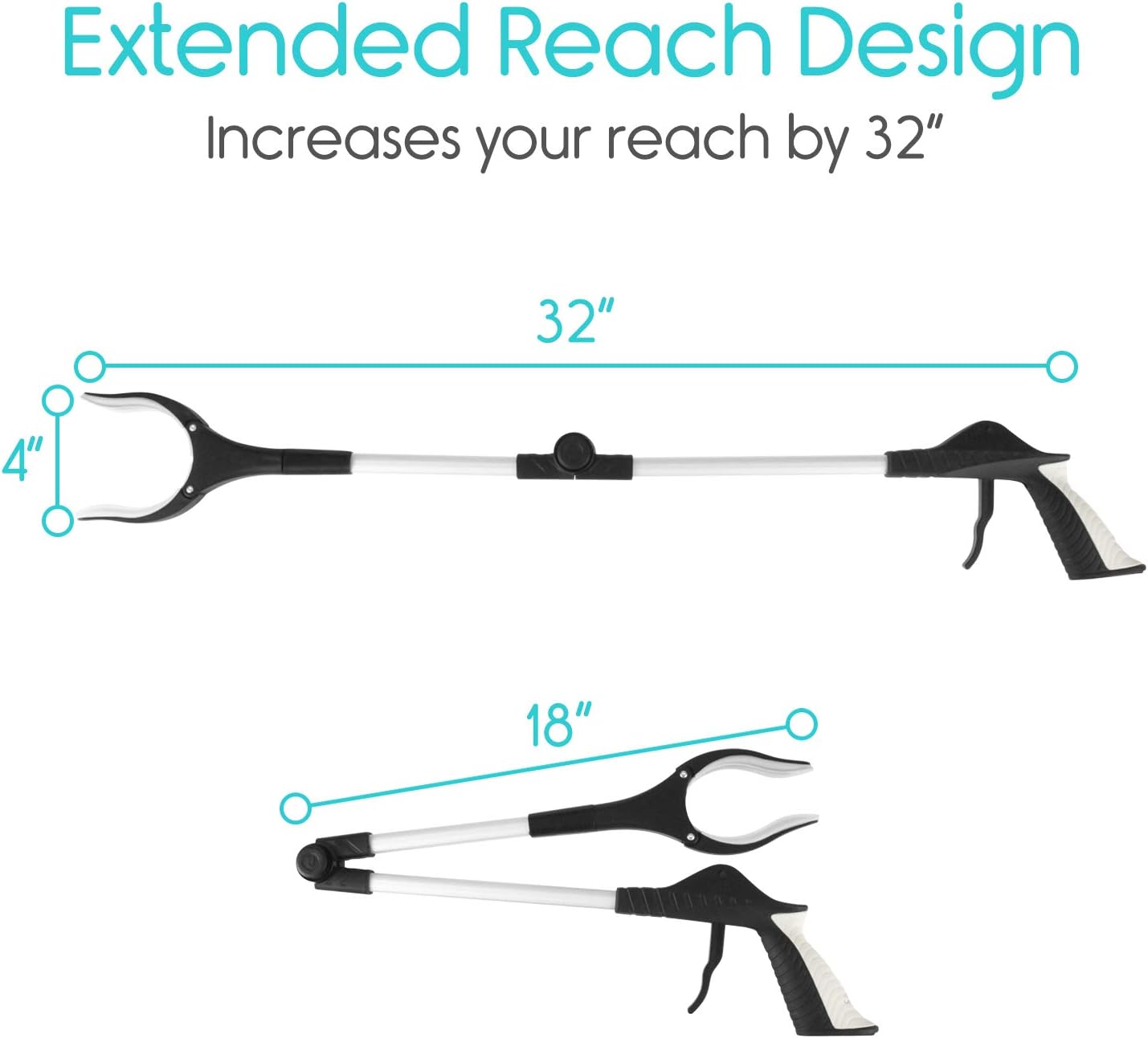 Vive 32 in Folding Grabber Reacher Tool with Rotating Jaw and Comfort Trigger

