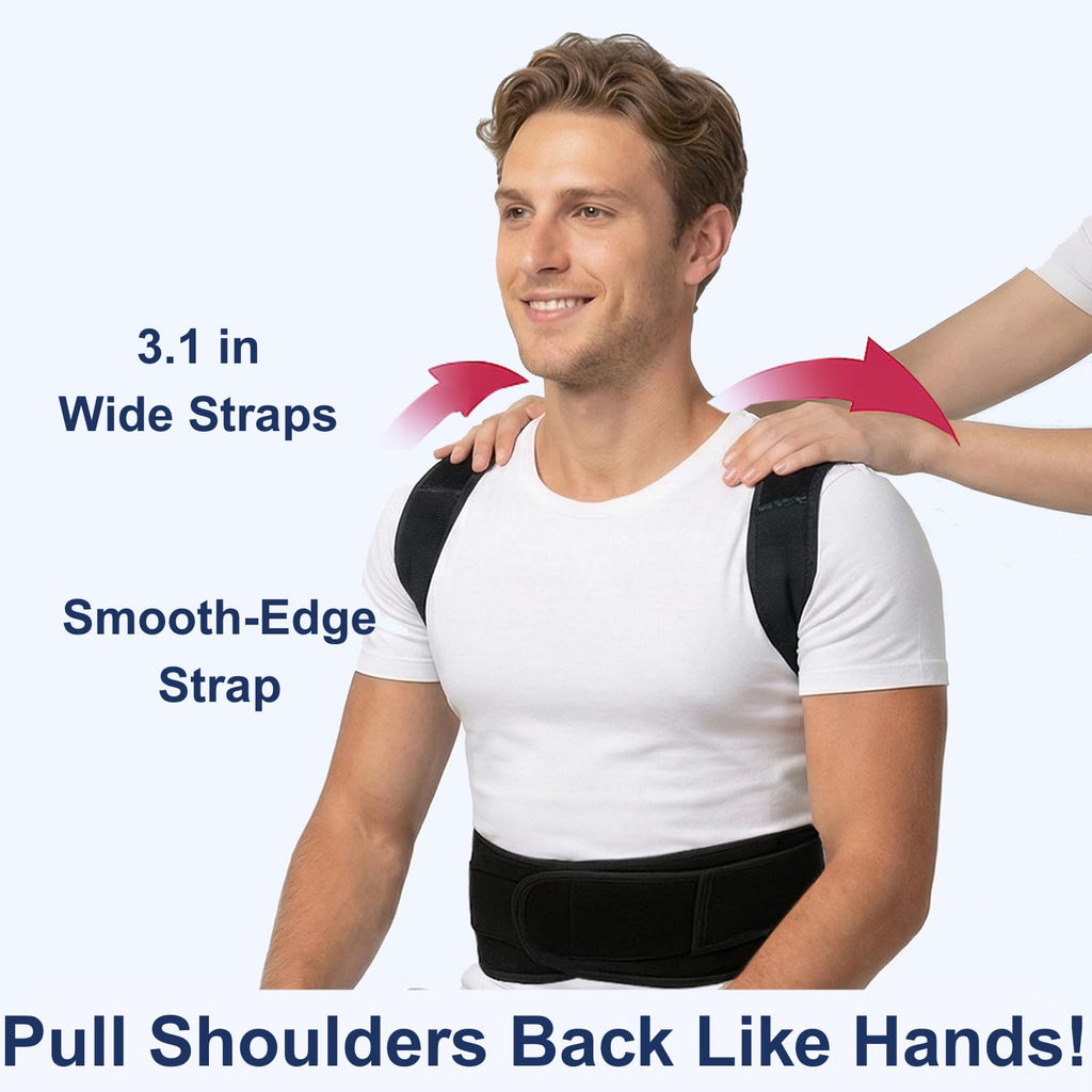 Back Posture Corrector Brace for Men & Women, Shoulder Support, 3.1-Inch Straps


