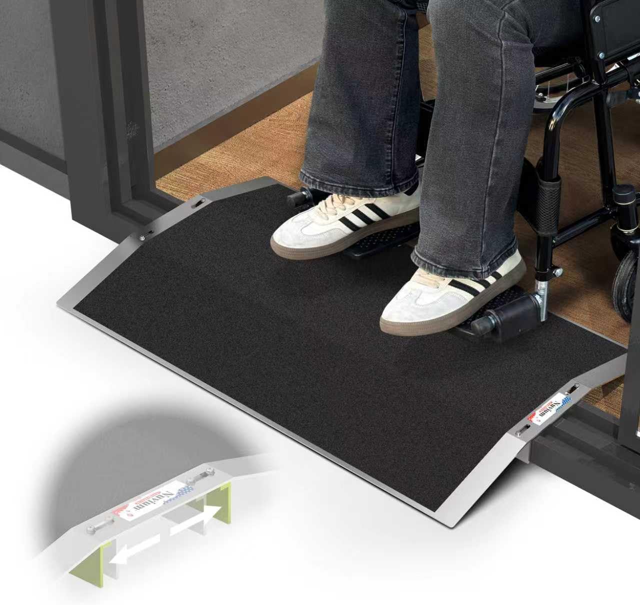 Nuvium Bridge Threshold Ramp for Doorways, Adjustable Non-Slip Aluminum Wheelchair

